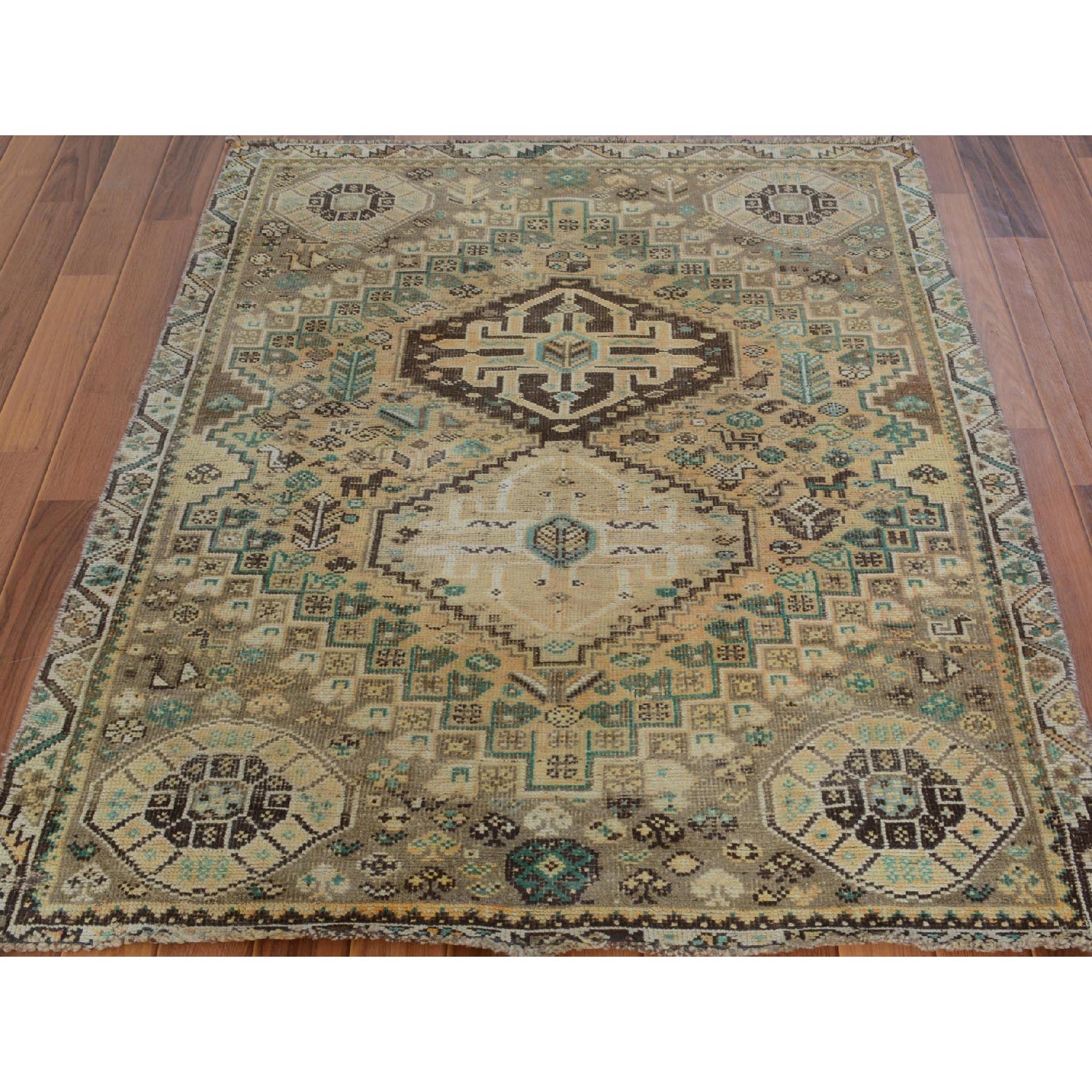 3-9 x4-10  Distressed Colors Old And Worn Down Persian Shiraz Hand Knotted Oriental Rug 