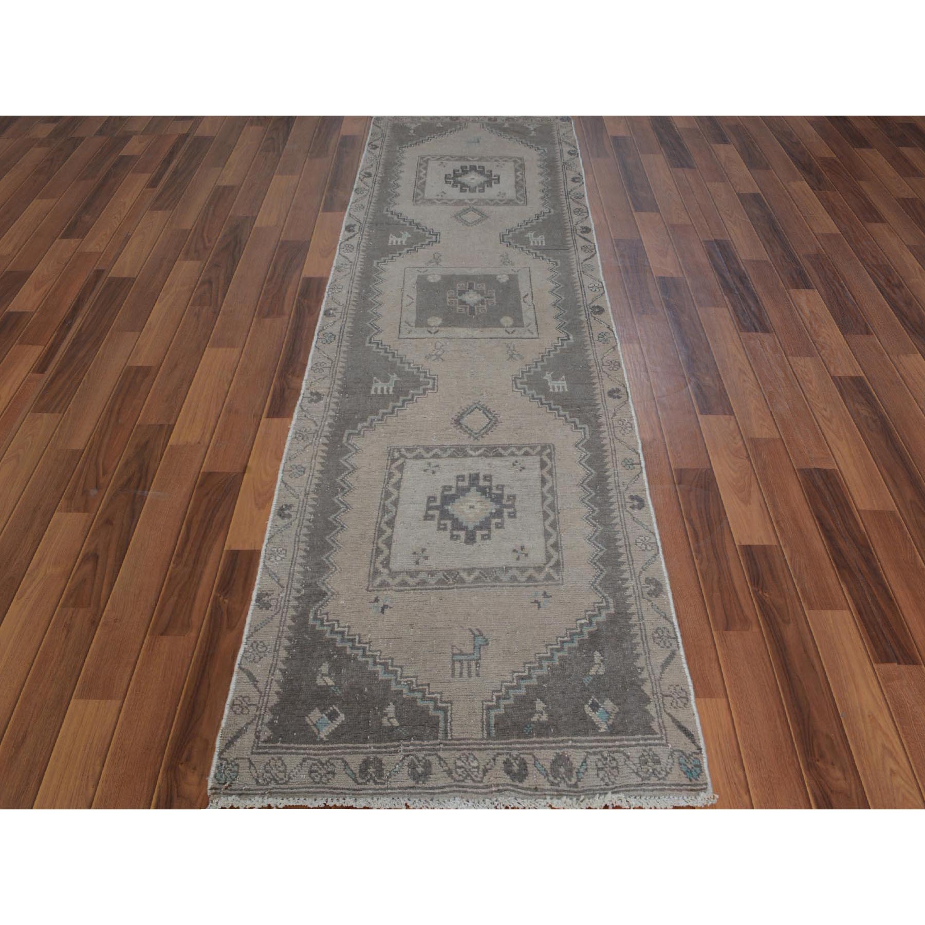 2-7 x9-5  Natural Colors Old And Worn Down Persian Hamadan Pure Wool Hand Knotted Oriental Rug 