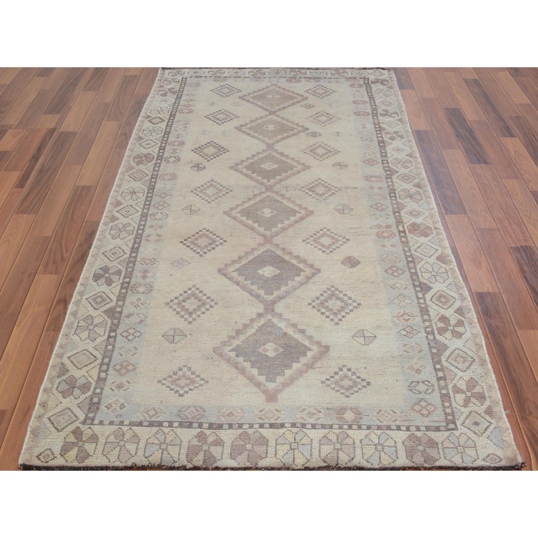 4-x7-10  Distressed Colors Vintage And Worn Down Persian Shiraz Wide Runner Pure Wool Bohemian Rug 