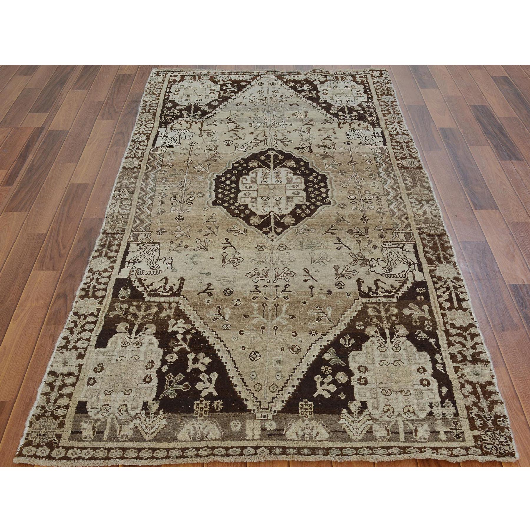 3-8 x7-9   Earth Tone Colors Old And Worn Down Persian Shiraz Wide Runner Hand Knotted Bohemian Rug 