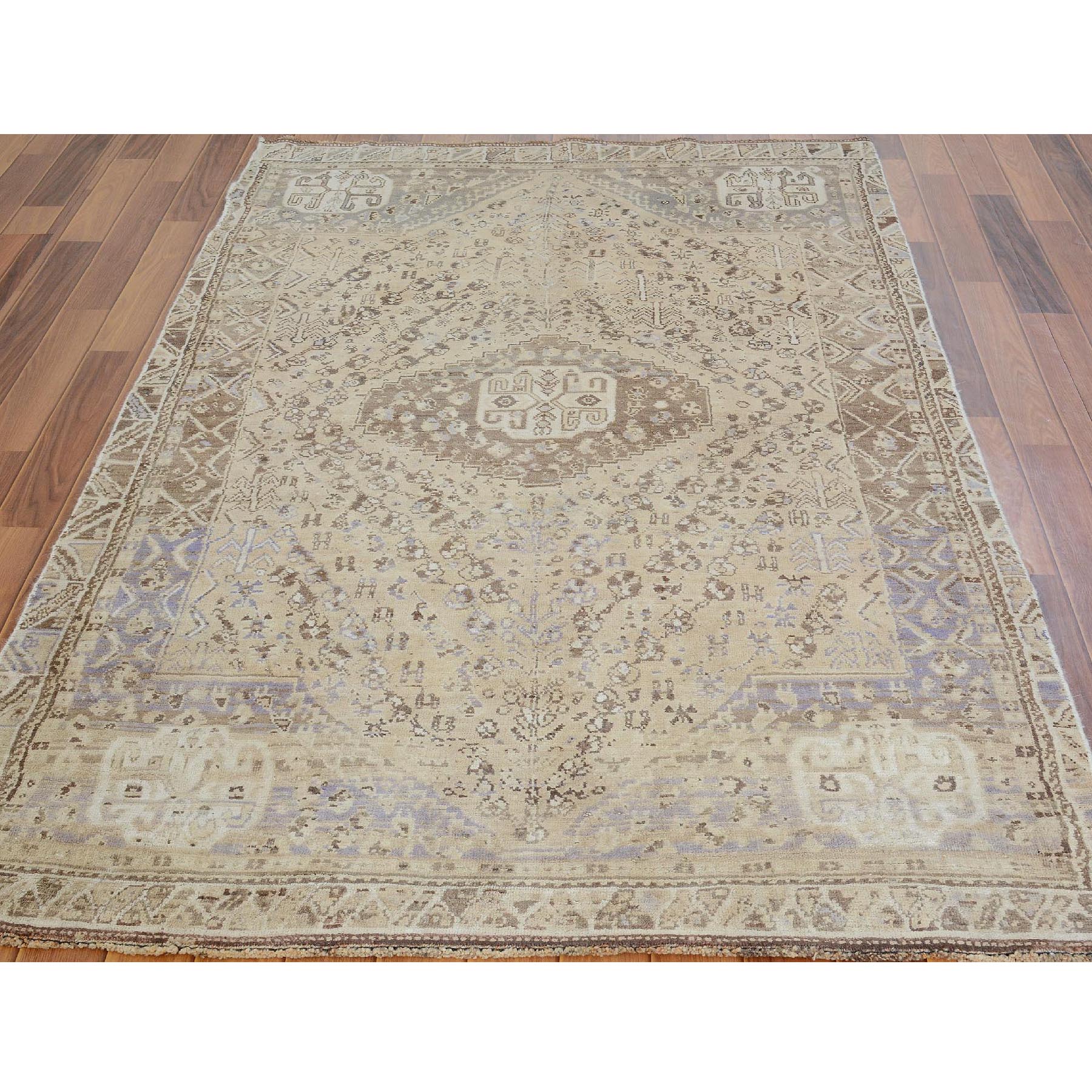 4-4 x7-4  Distressed Colors Vintage And Worn Down Persian Shiraz Pure Wool Bohemian Rug 