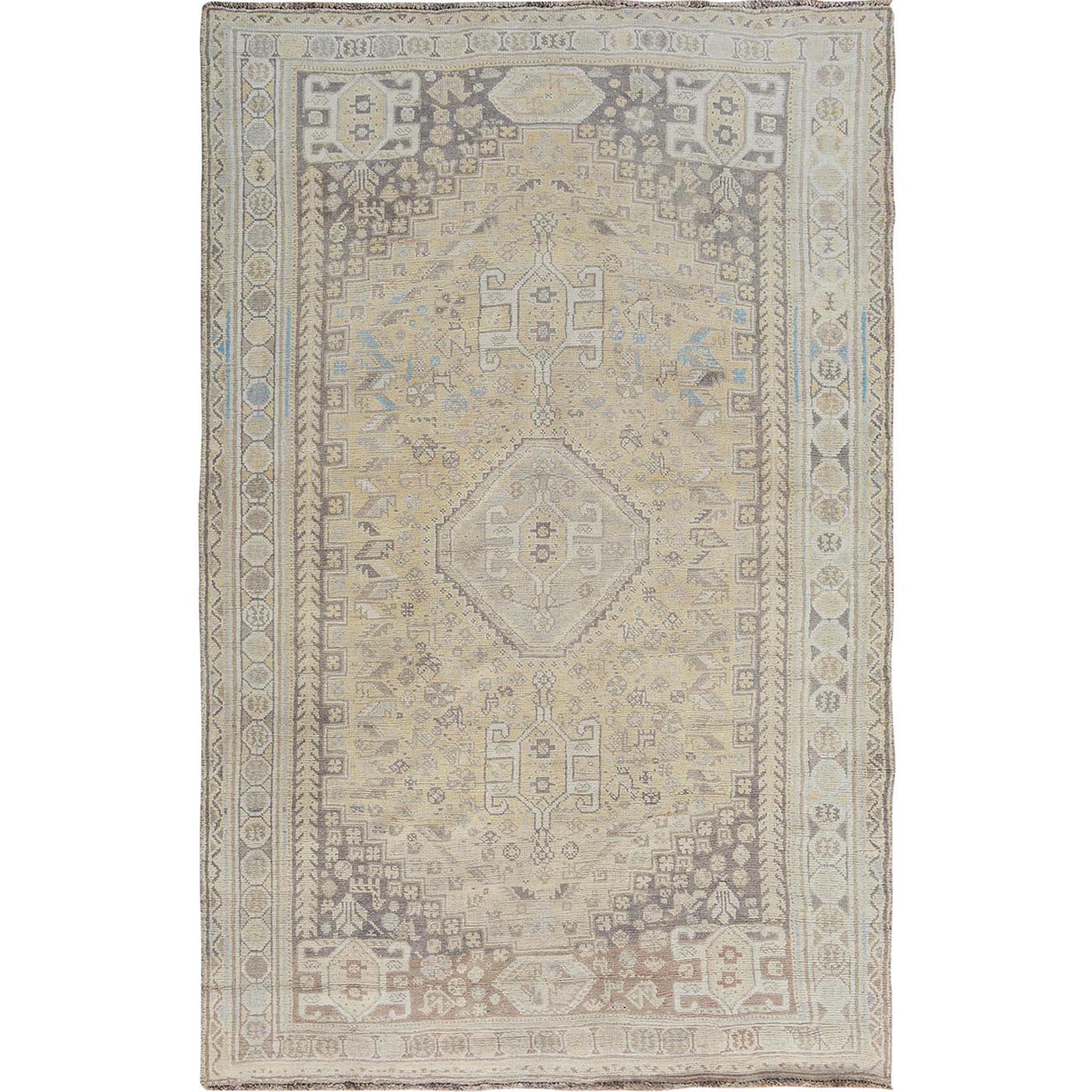 5'4"X8'2" Distressed Colors Vintage And Worn Down Persian Qashqai Pure Wool Oriental Rug moae7ba9