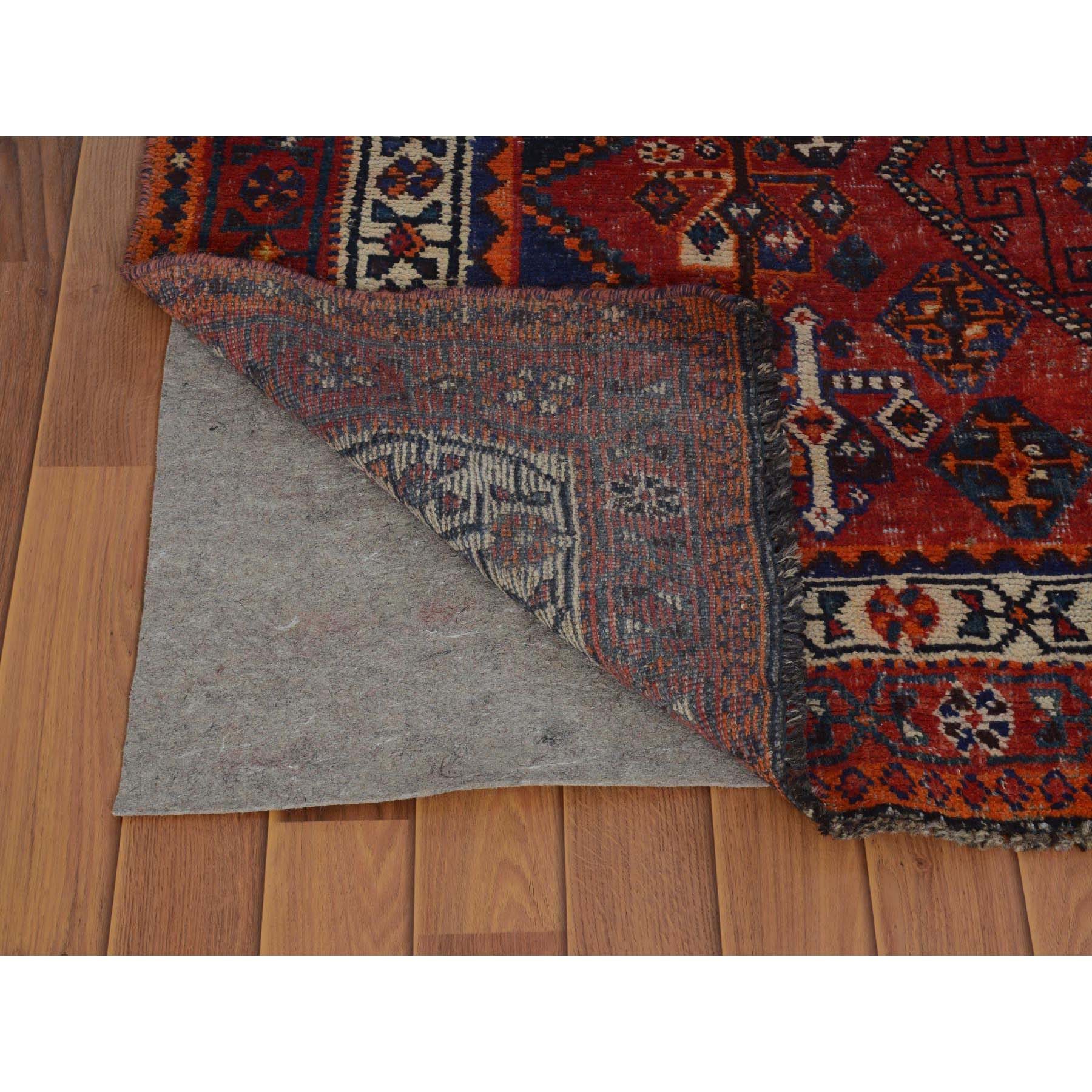 5-2 x7-10  Rust Red Old And Worn Down Persian Qashqai Pure Wool Bohemian Rug 