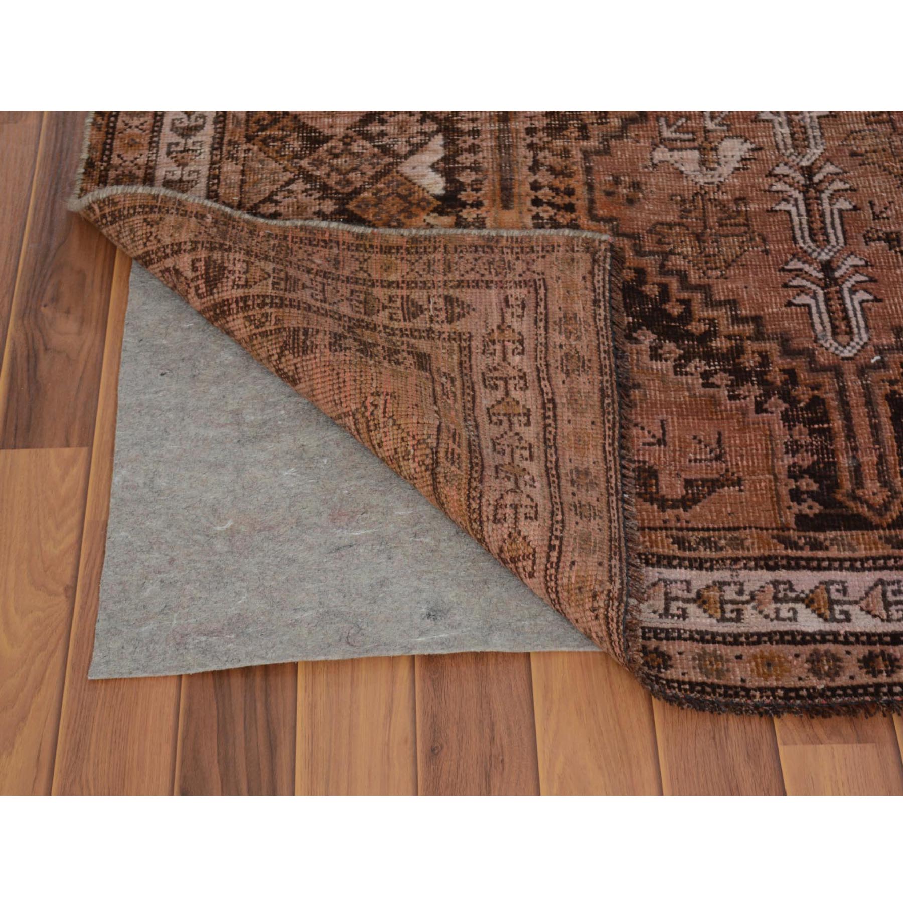4-9 x8-6  Brown Vintage And Worn Down Persian Qashqai Pure Wool Hand Knotted Oriental Rug 