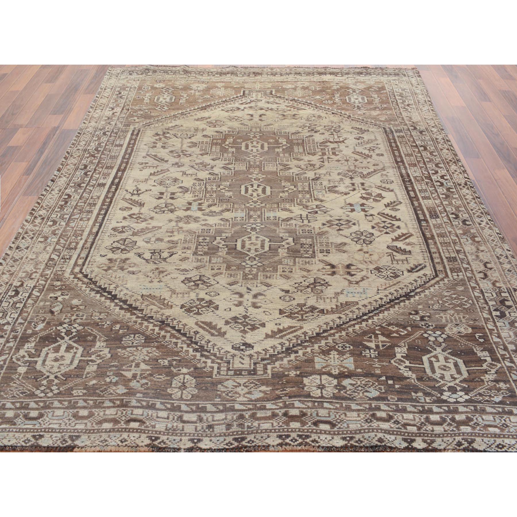 6-4 x8-10  Brown Old And Worn Down Persian Qashqai Pure Wool Hand Knotted Oriental Rug 