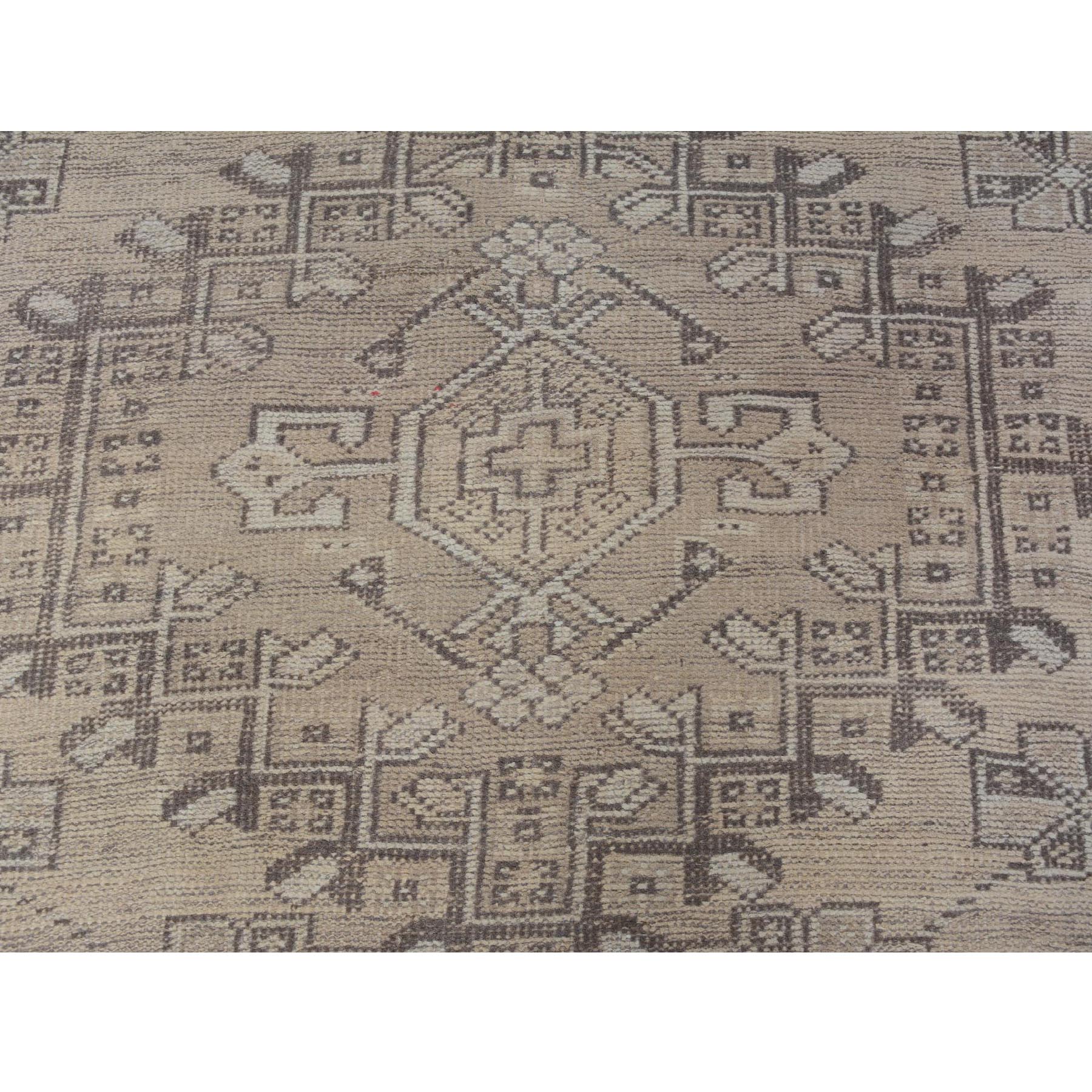6-6 x10-2  Earth Tones Vintage and Worn Down Pure Wool Hand Knotted Bohemian Rug 