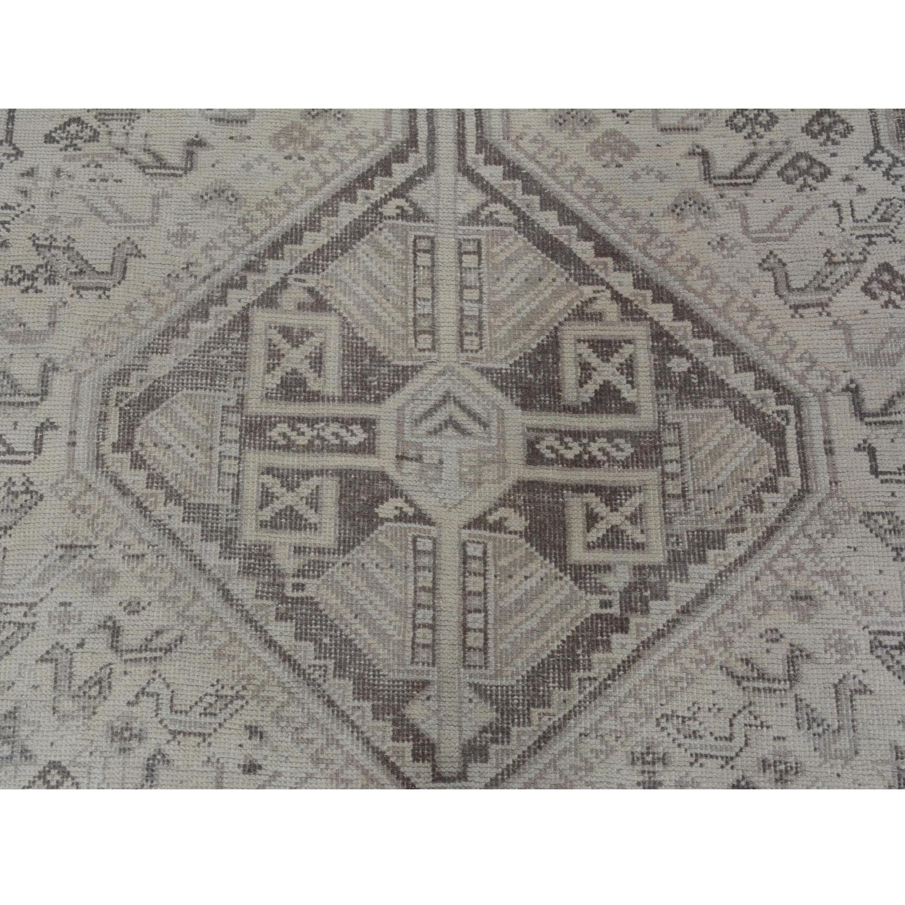 6-10 x9-6  Ivory Faded Vintage Persian Qashqai Worn Down Hand Knotted Oriental Rug 