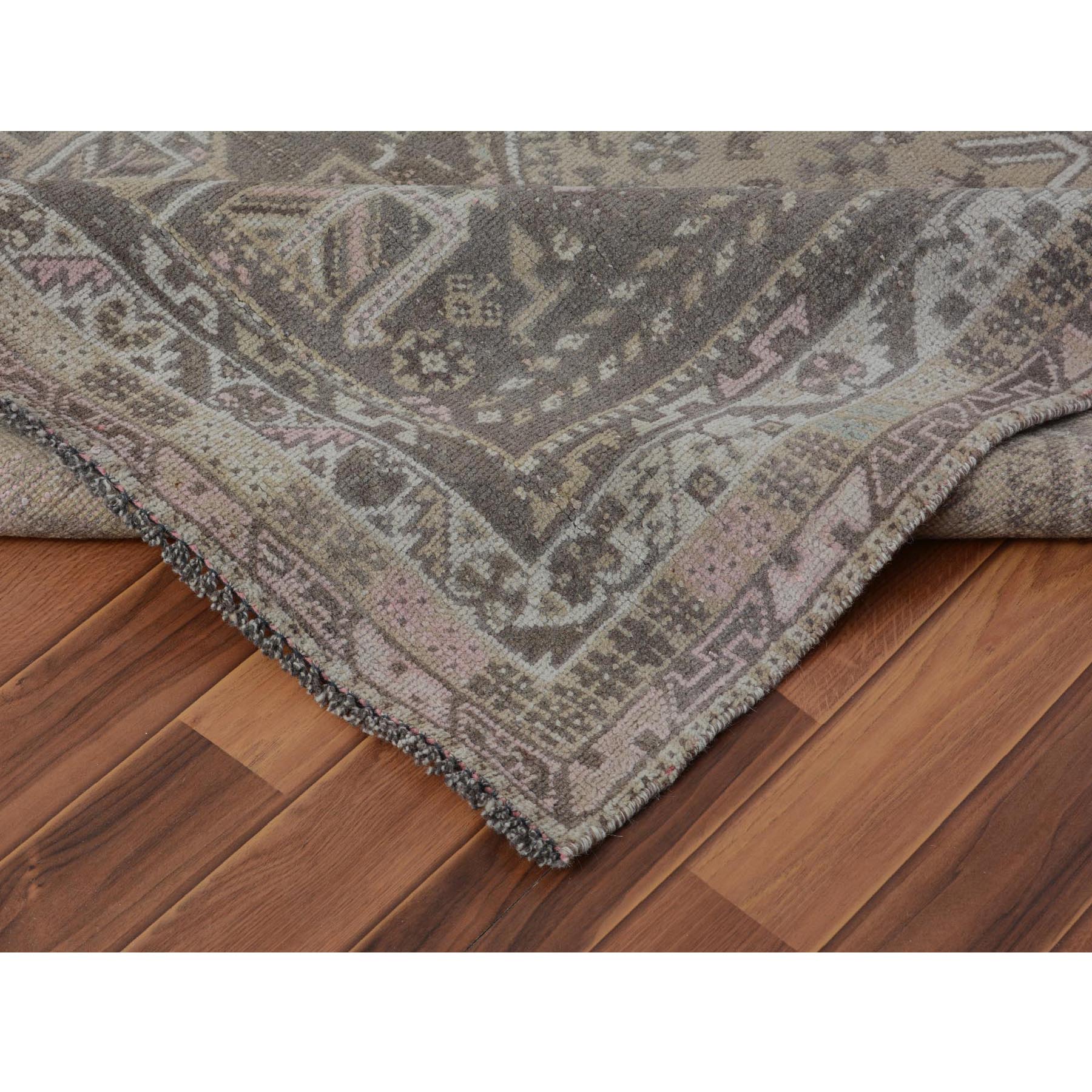 7-1 x9-10  Beige Vintage and Worn Down Persian Qashqai Pure Wool Hand Knotted Oriental Rug 