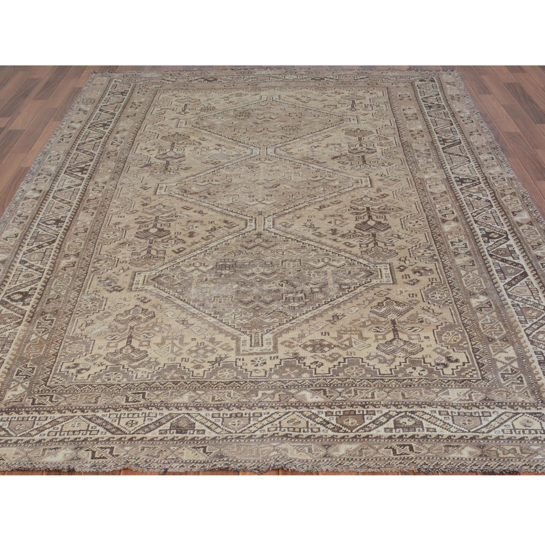 6-8 x10-3  Natural Colors Washed Out Vintage and Worn Down Persian Shiraz Hand Knotted Oriental Rug 