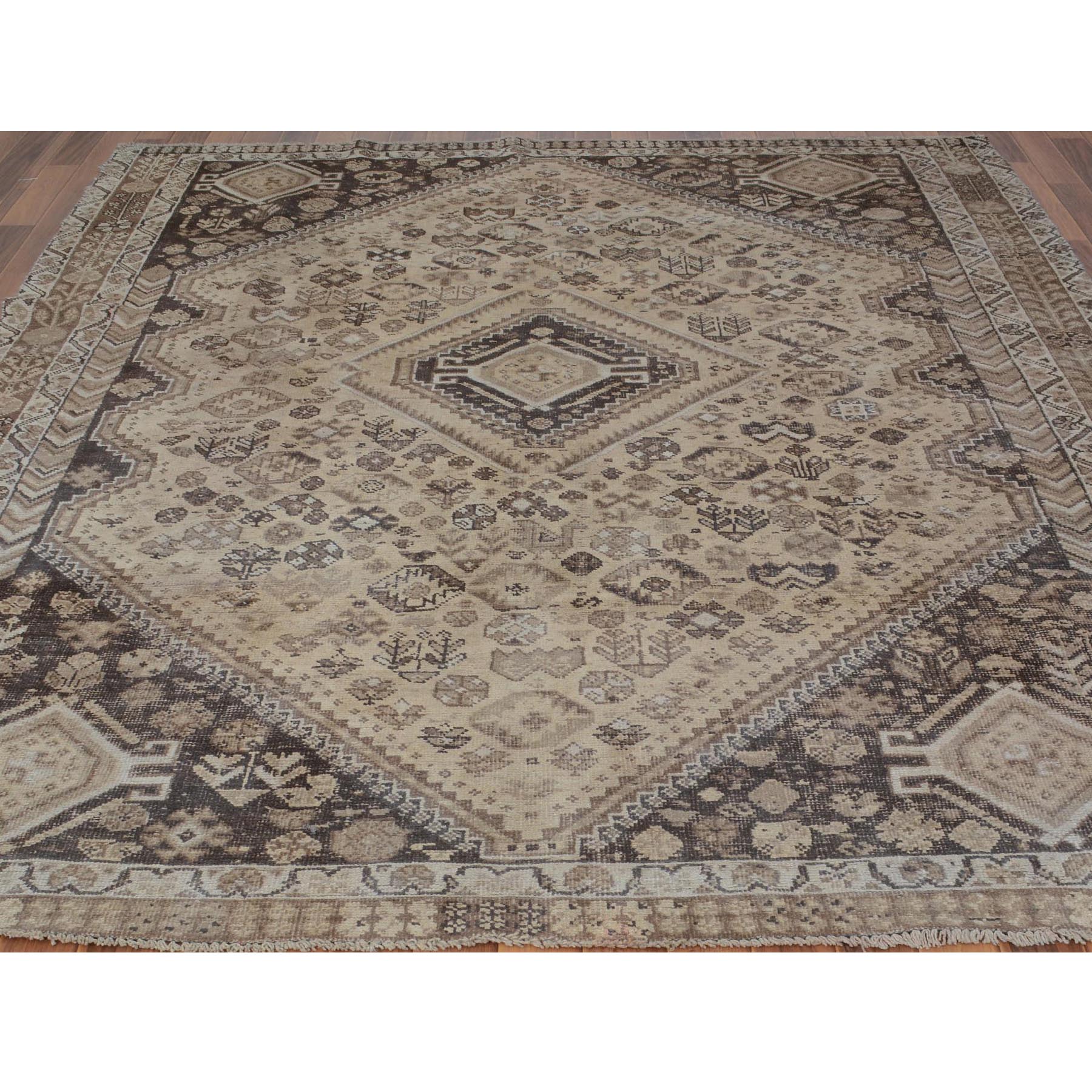 7-3 x9-4  Natural Colors Faded Vintage Persian Qashqai Worn Down Hand Knotted Oriental Rug 
