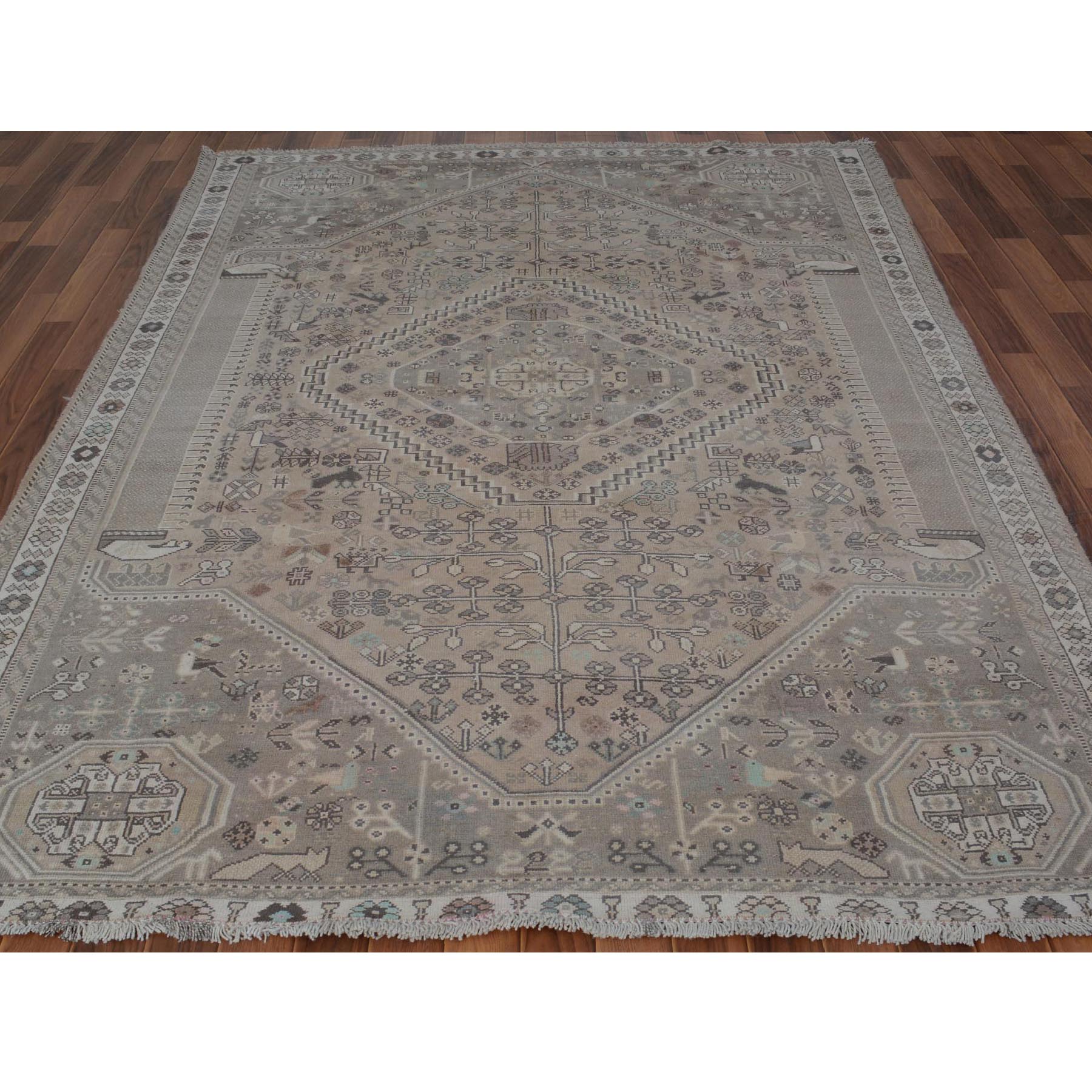 6-3 x9-4  Distressed Colors Vintage and Worn Down Persian Shiraz Pure Wool Hand Knotted Oriental Rug 