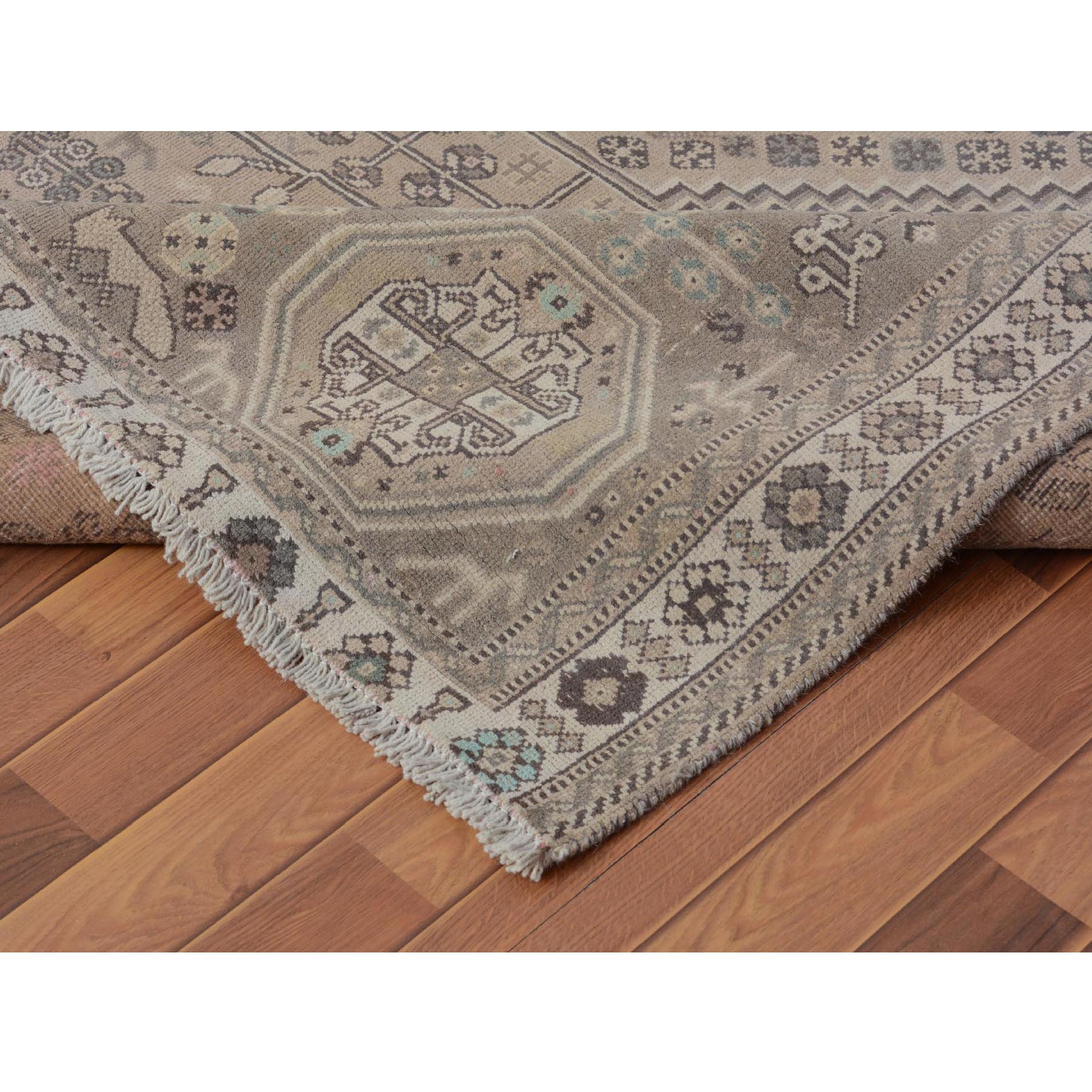 6-3 x9-4  Distressed Colors Vintage and Worn Down Persian Shiraz Pure Wool Hand Knotted Oriental Rug 