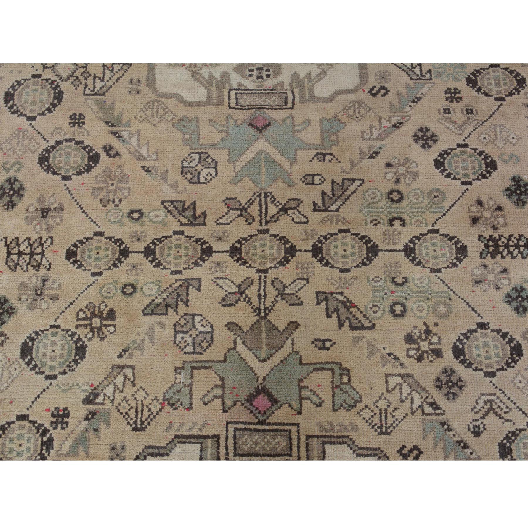 6-4 x9-6  Beige Washed Out Vintage and Worn Down Persian Shiraz Hand Knotted Oriental Rug 
