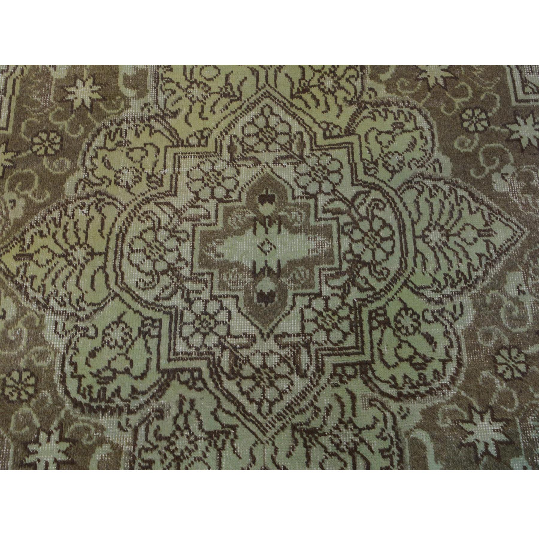 9-7 x12- Yellow Overdyed And Vintage Worn Down Persian Tabriz Pure Wool Oriental Rug 