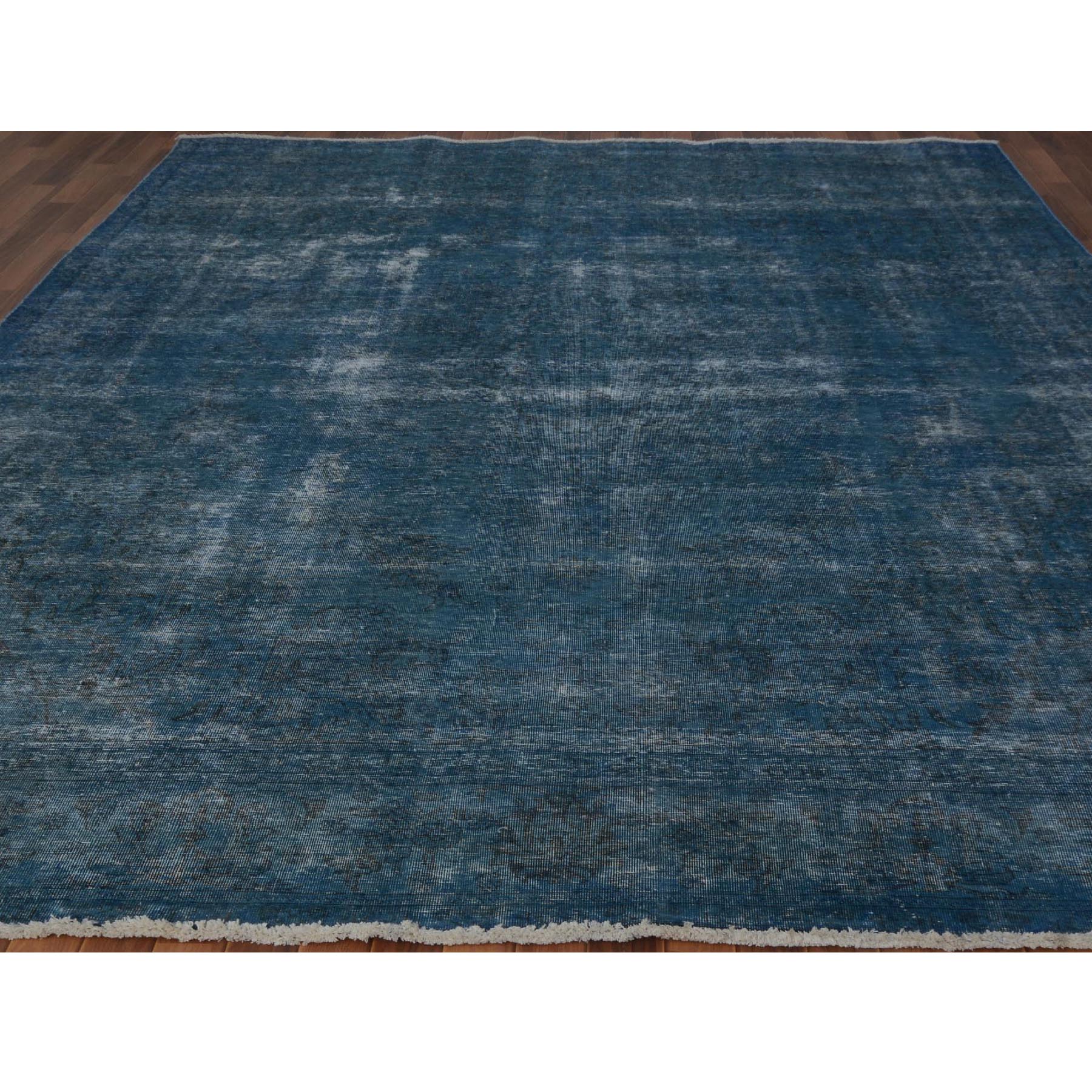 9-6 x12-7  Blue Overdyed Worn Down And Vintage Persian Tabriz Hand Knotted Oriental Rug 