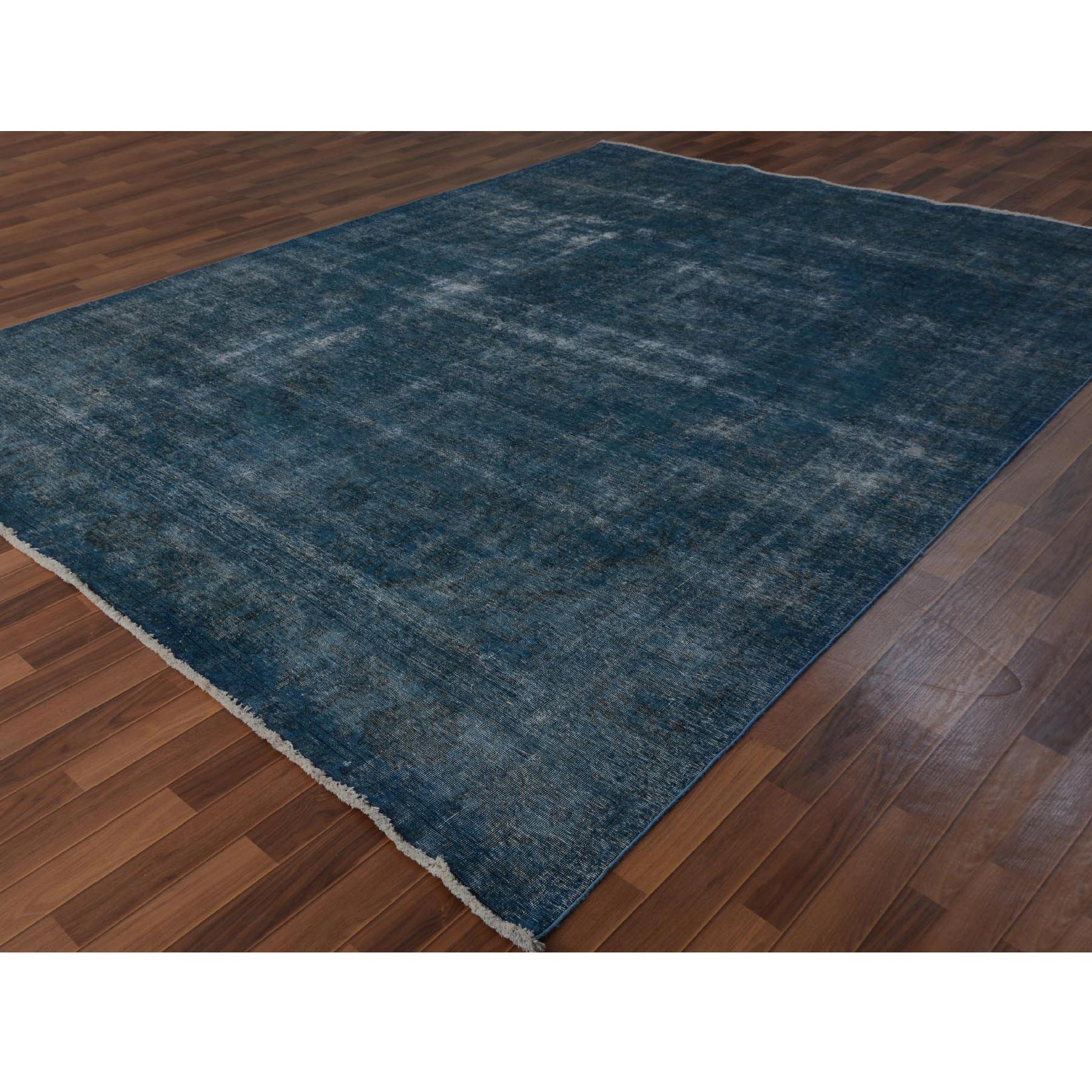 9-6 x12-7  Blue Overdyed Worn Down And Vintage Persian Tabriz Hand Knotted Oriental Rug 