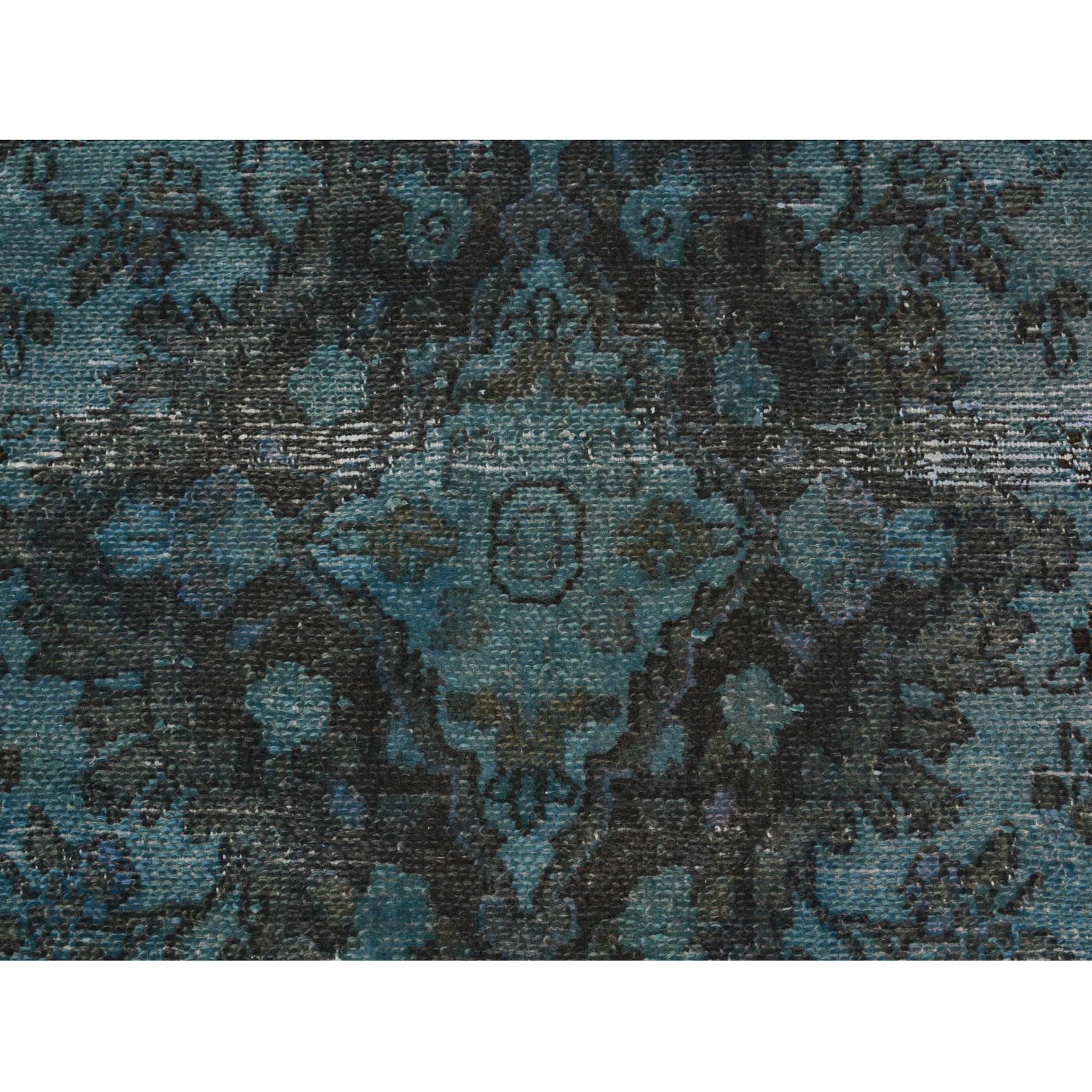 6-5 x9-6  Teal Overdyed Vintage and Worn Down Persian Hamadan Hand Knotted Pure Wool Oriental Rug 
