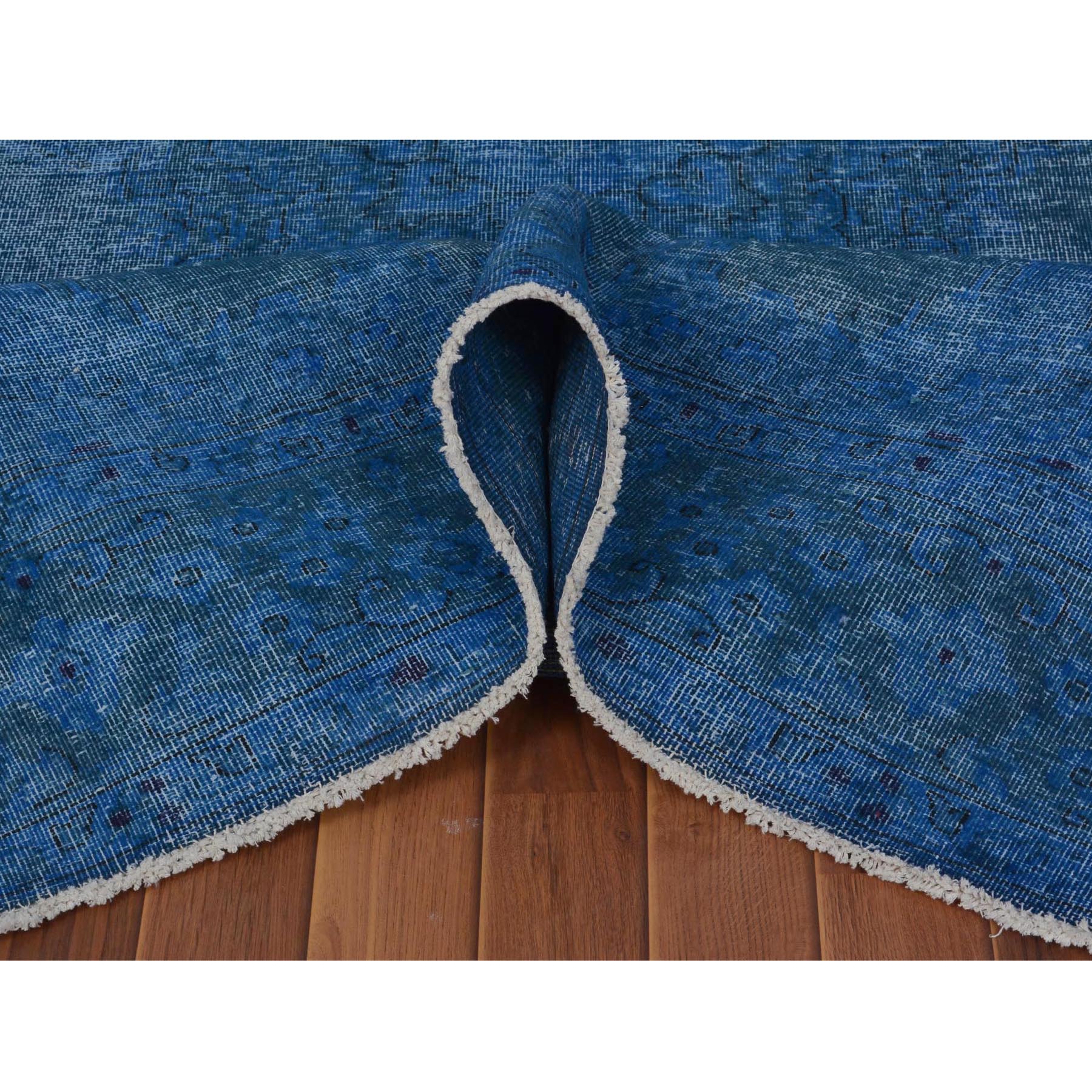 7-x9-3  Blue Overdyed Clean Worn Down Vintage Persian Kerman Pure Wool Hand Knotted Oriental Rug 
