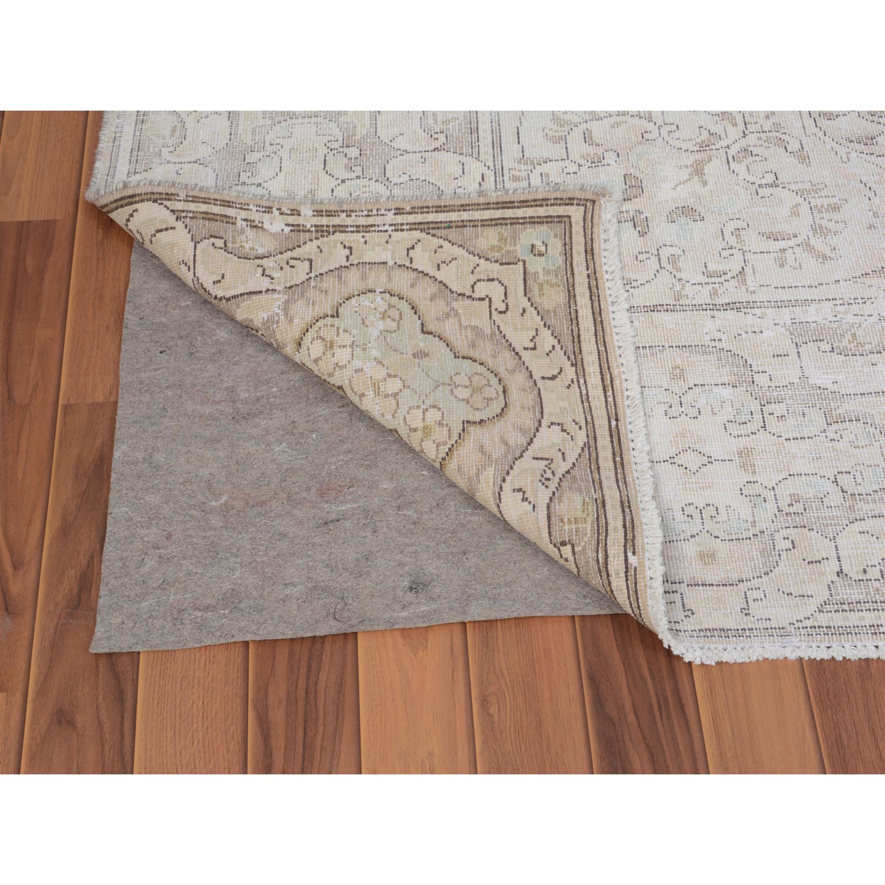 8-x10-5  Beige Washed Out and Worn Down Vintage Persian Kerman Pure Wool Hand Knotted Oriental Rug 