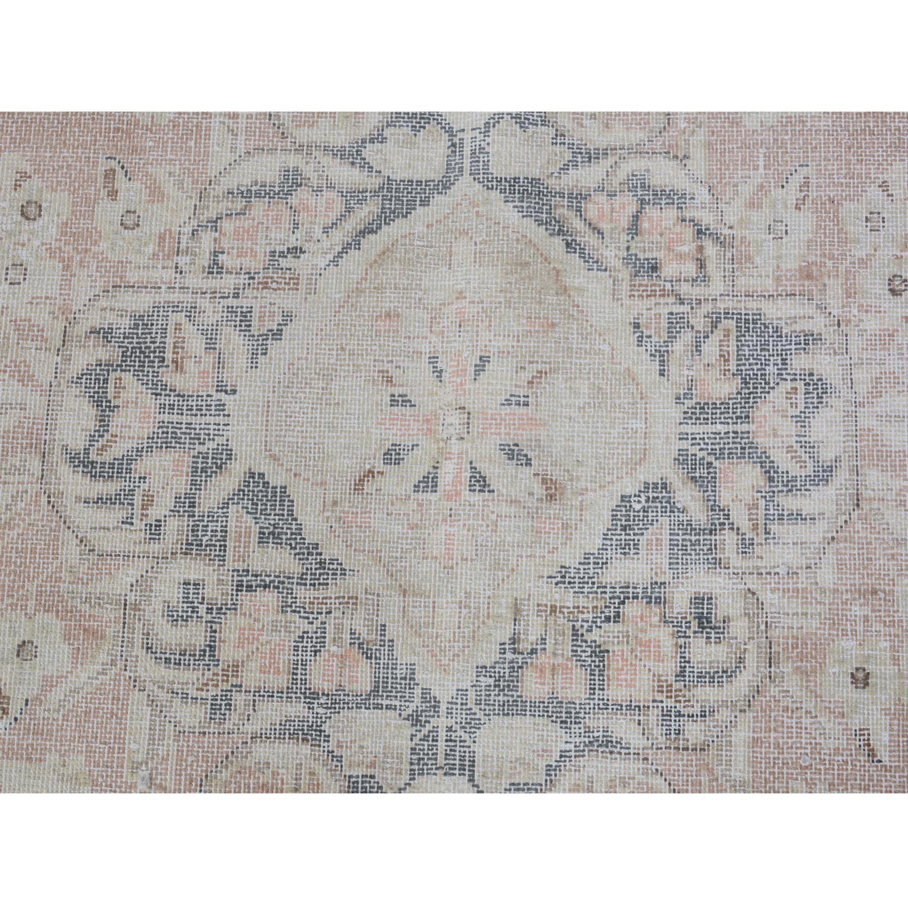 6-5 x9-4  Faded Coral Vintage and Worn Down Persian Kerman Hand Knotted Pure Wool Oriental Rug 