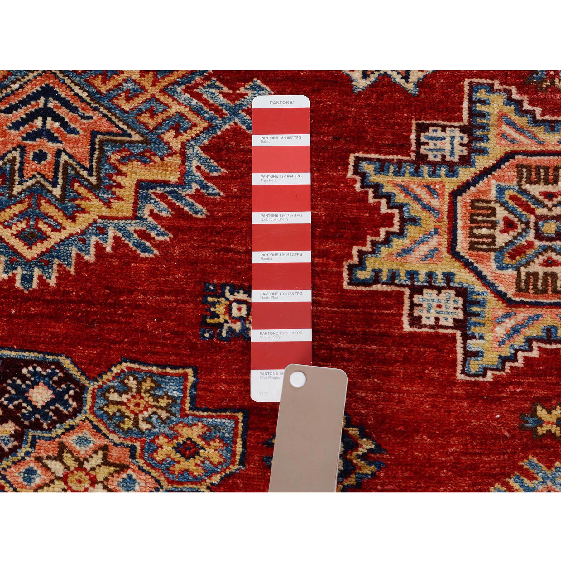 6-x9- Red Super Kazak Pure Wool Geometric Design Hand Knotted Oriental Rug 