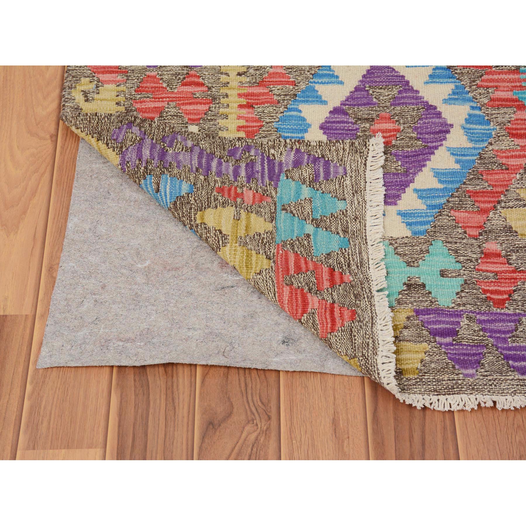 2'8"x3'10" Colorful Reversible Afghan Kilim Flat weave Pure Wool Hand Woven Oriental Rug Sh57545