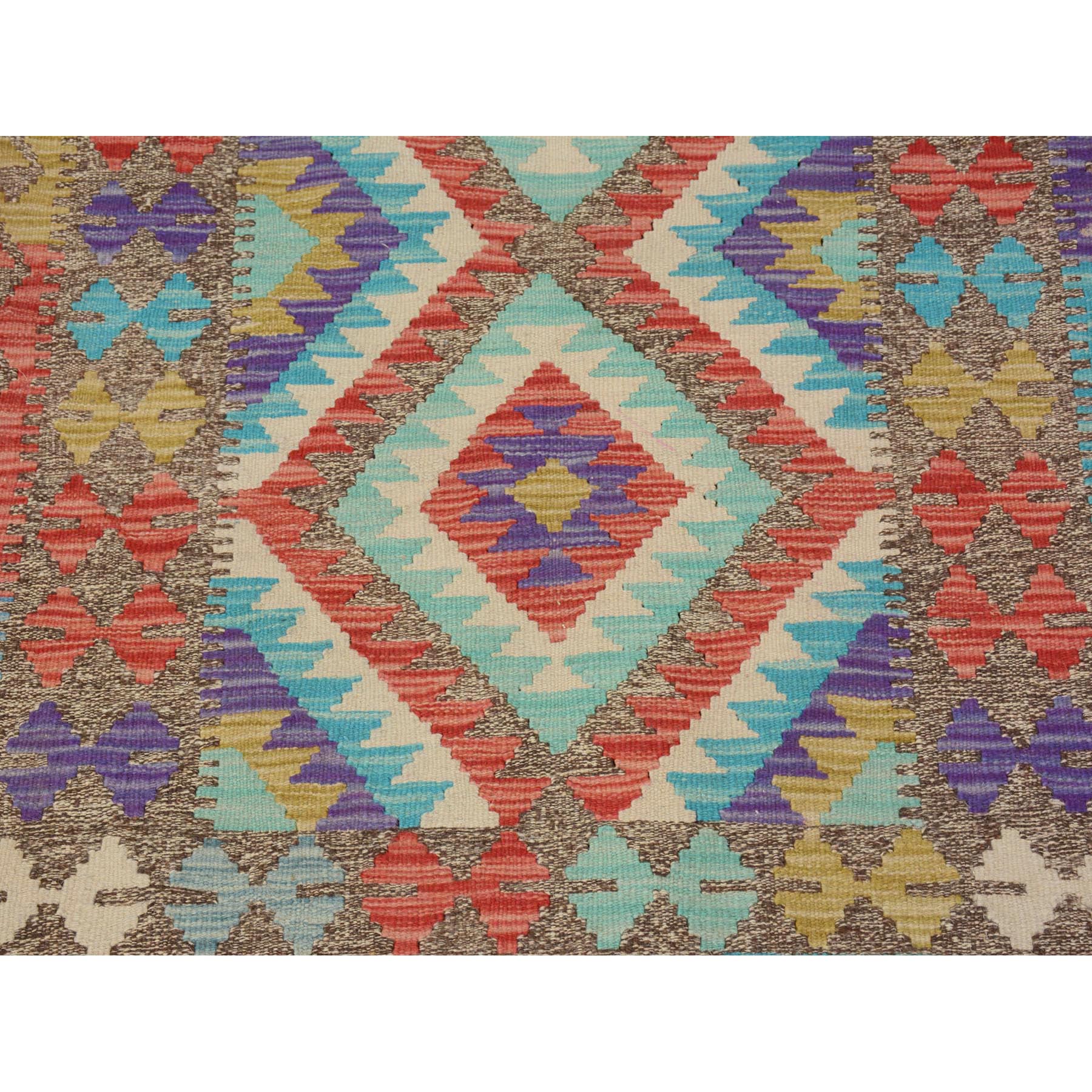 3'x4' Colorful Reversible Geometric Design Afghan Kilim Flat Weave Pure Wool Hand Woven Oriental Rug Sh57572
