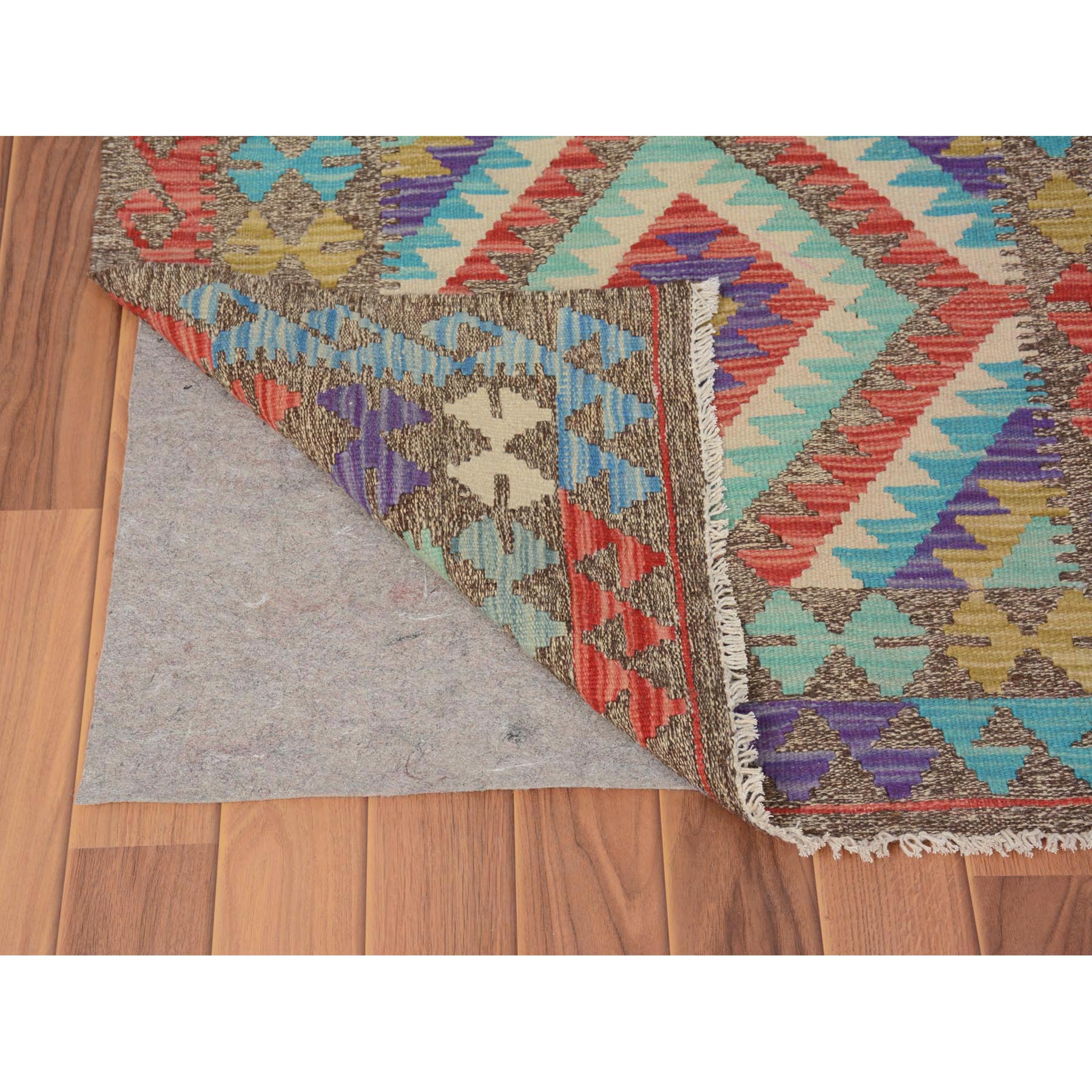 3'x4' Colorful Reversible Geometric Design Afghan Kilim Flat Weave Pure Wool Hand Woven Oriental Rug Sh57572