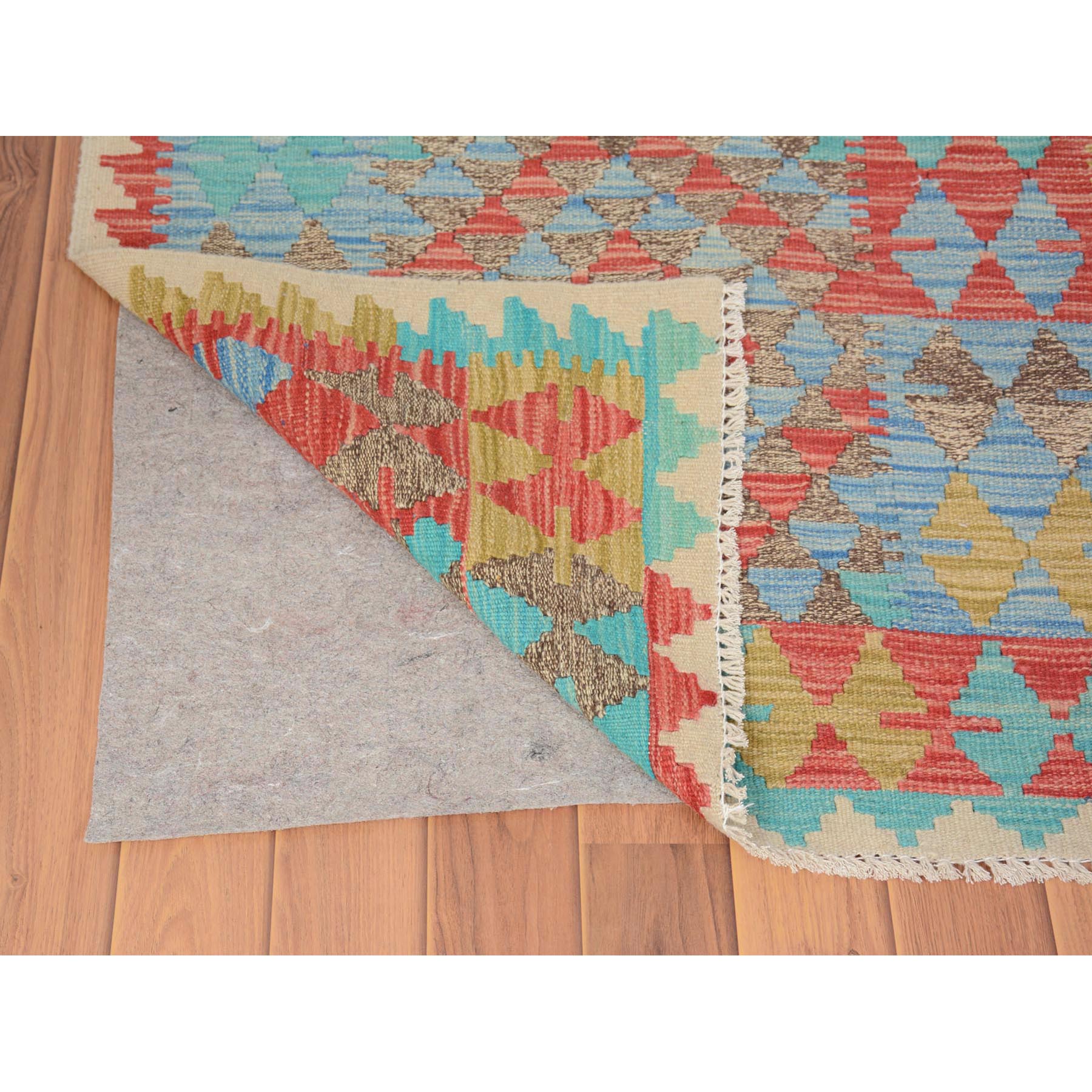 2'8"x4' Colorful Reversible Flat Weave Afghan Kilim Pure Wool Hand Woven Oriental Rug Sh57574