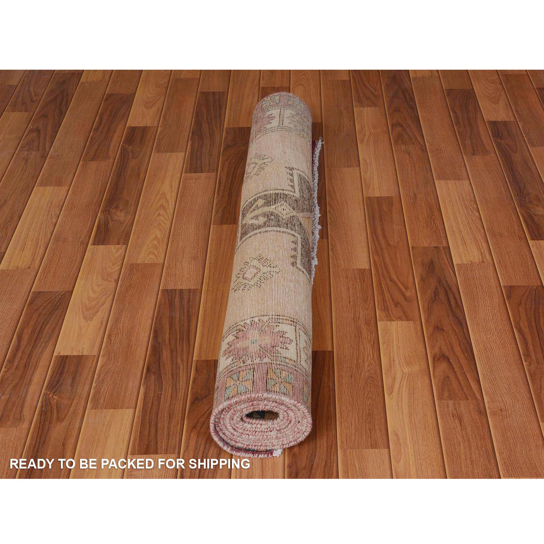 4'1"x10'7" Colorful Vintage and Worn Down Persian Karabakh Distressed Hand Knotted Runner Oriental Rug Sh57631