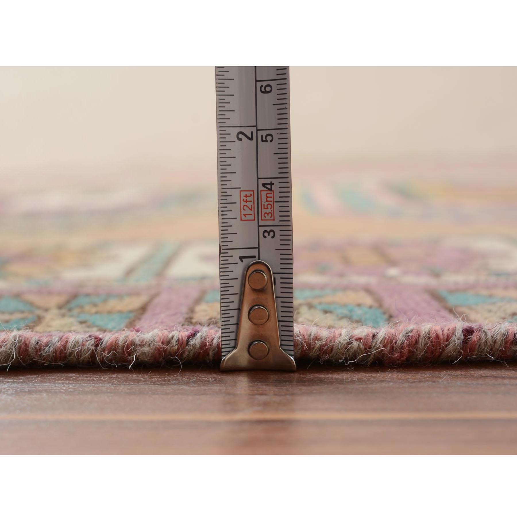 4'1"x10'7" Colorful Vintage and Worn Down Persian Karabakh Distressed Hand Knotted Runner Oriental Rug Sh57631