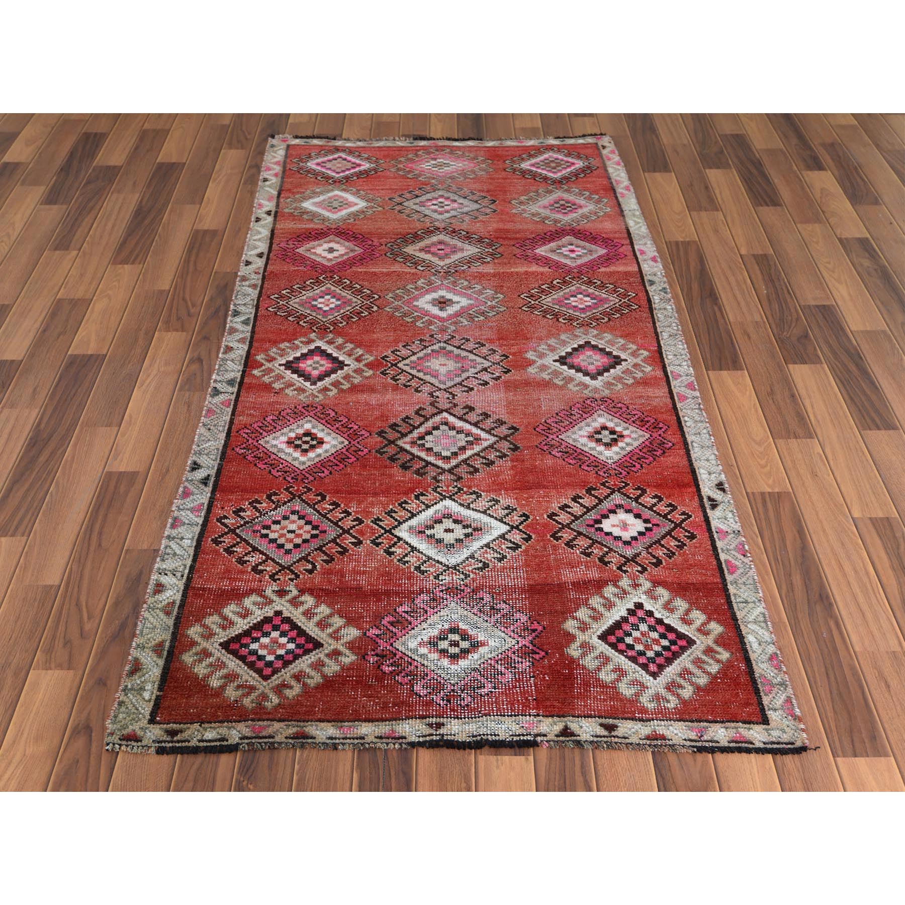 3'7"x7'9" Geometric Medallion All Over Design Colorful with The Sunset Persian Shiraz Hand Knotted Wide Runner Clean Oriental Rug Sh57773