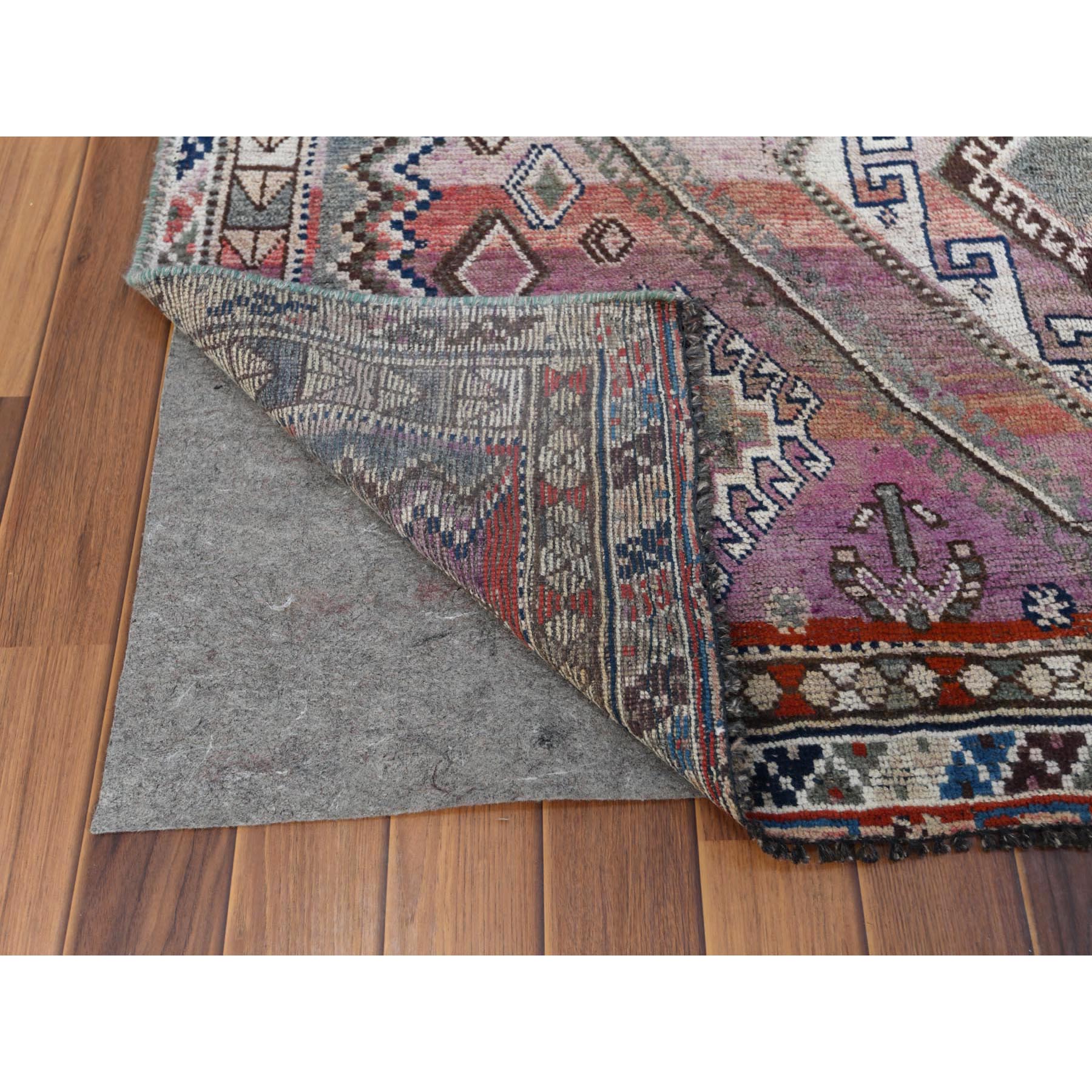 4'9"x7'2" Pink Hand Knotted Persian Shiraz Bohemian Cropped Thin Vintage Clean Organic Wool Oriental Rug Sh57837