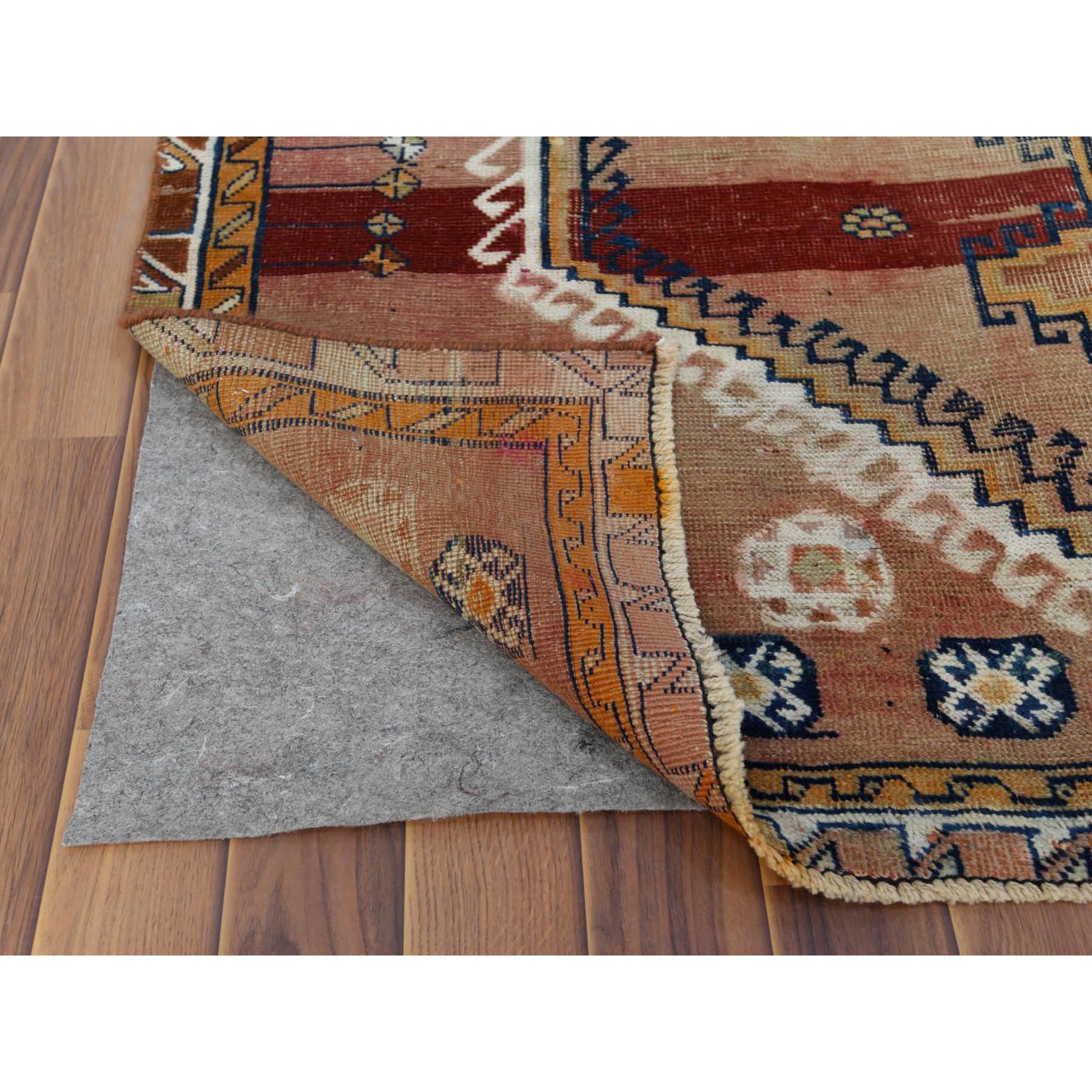 4'6"x7'8" Vintage Worn Down Tan Color Persian Qashqai Pure Wool Hand Knotted Bohemian Clean Oriental Rug Sh57856