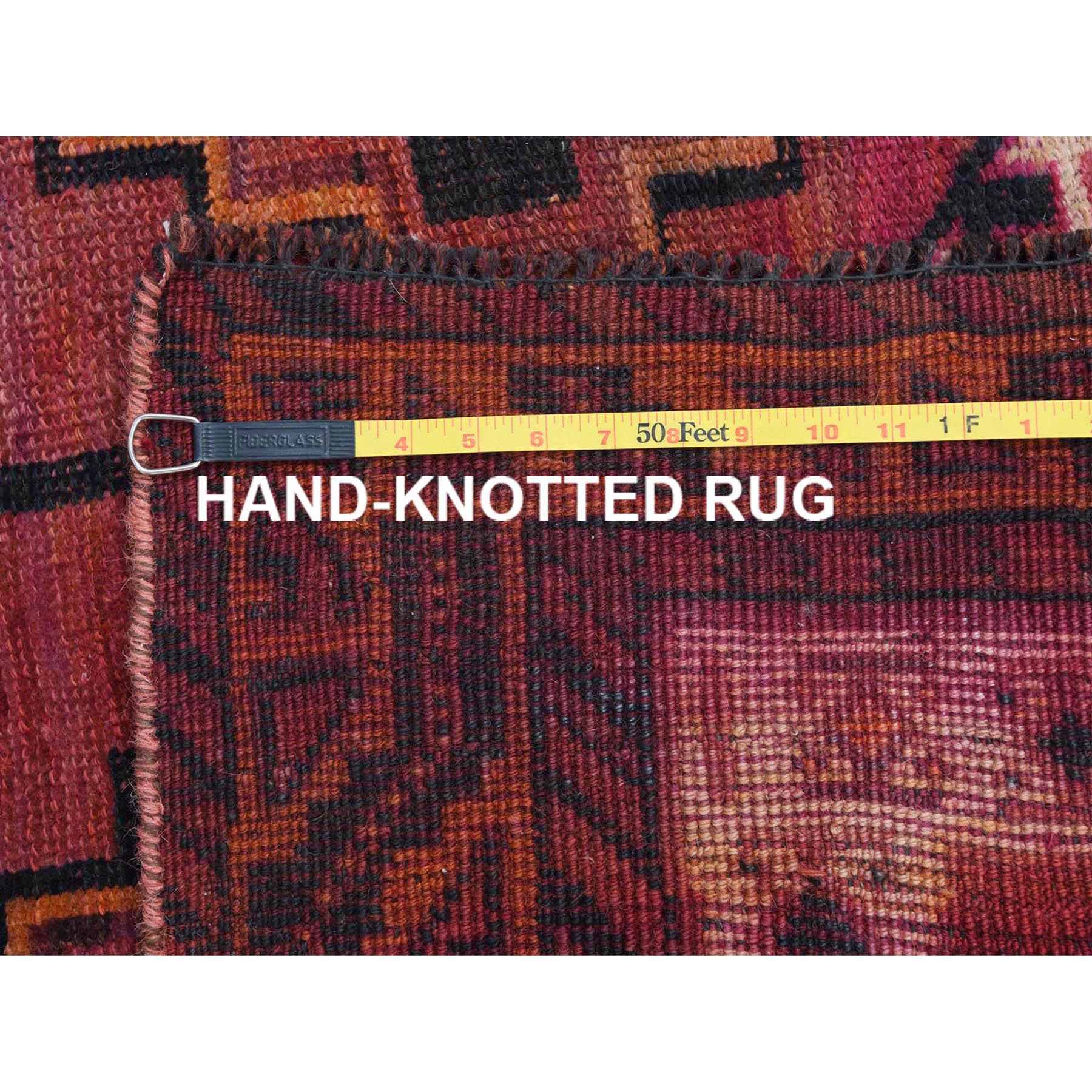 4'9"x10'5" Distressed Hand Knotted Red Persian Qashqai Worn Down Vintage Bohemian Natural Wool Clean Runner Oriental Rug Sh57864