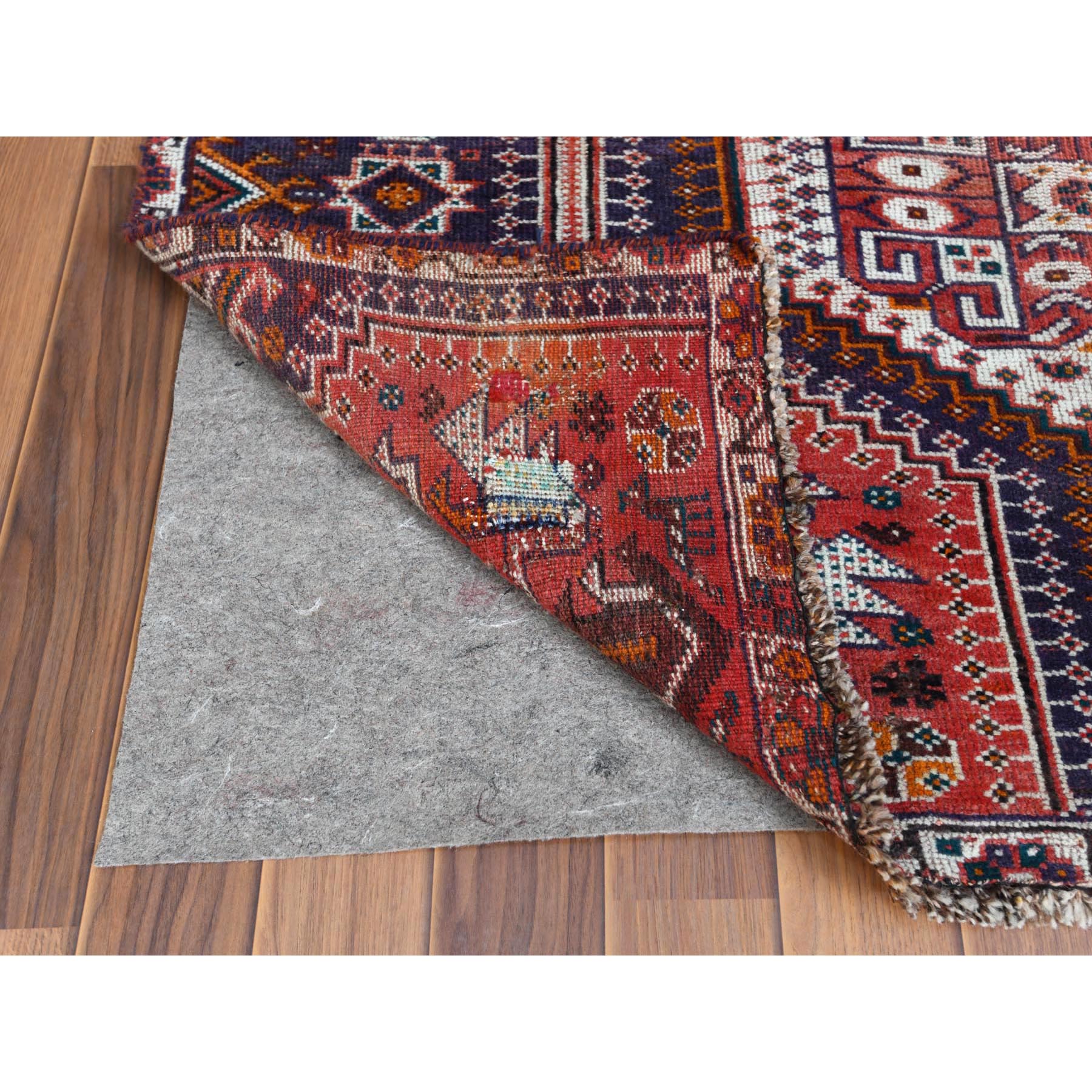 4'6"x7'2" Red Distressed Hand Knotted Persian Qashqai Vintage Worn Down Bohemian Clean Organic Wool Oriental Rug Sh57866