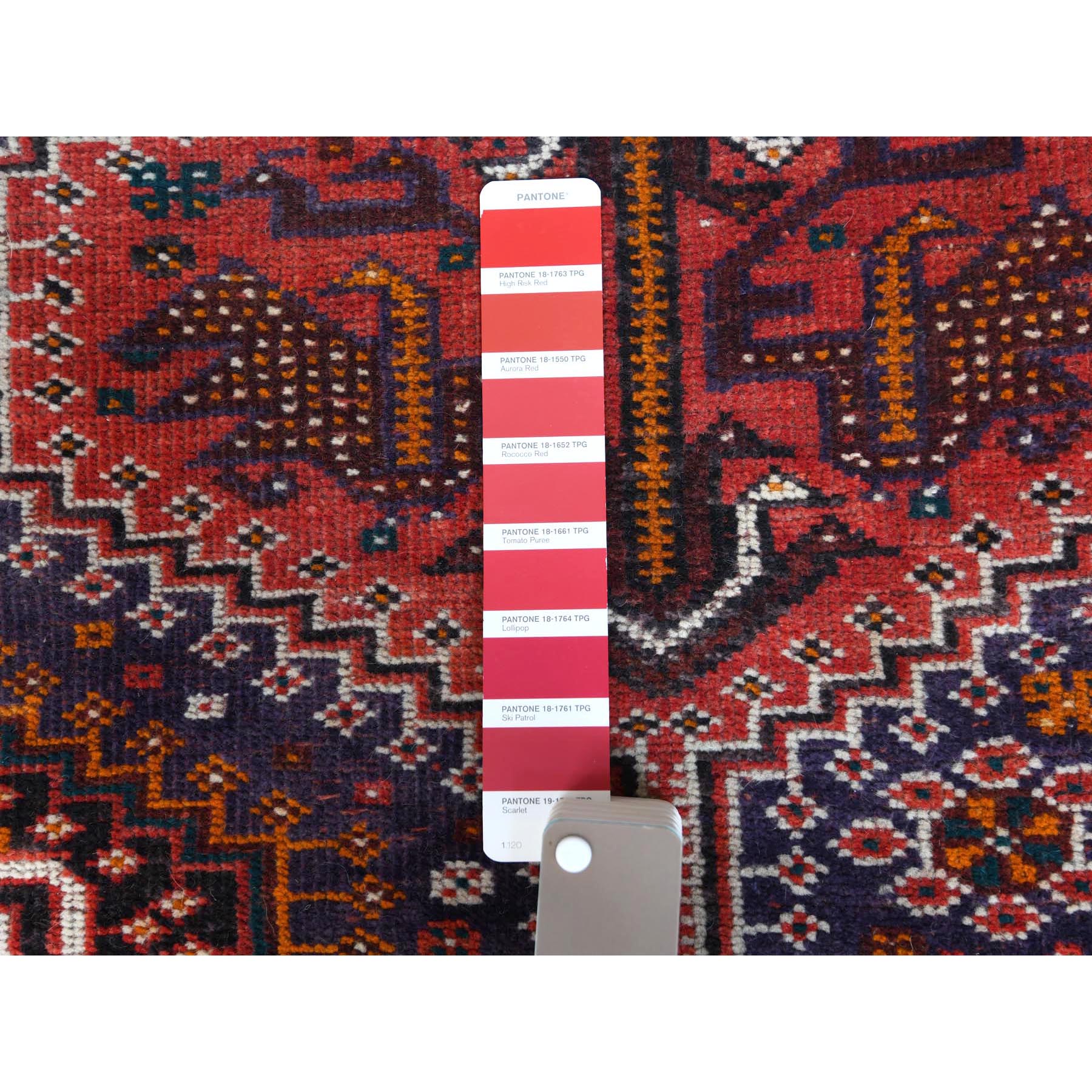 4'6"x7'2" Red Distressed Hand Knotted Persian Qashqai Vintage Worn Down Bohemian Clean Organic Wool Oriental Rug Sh57866