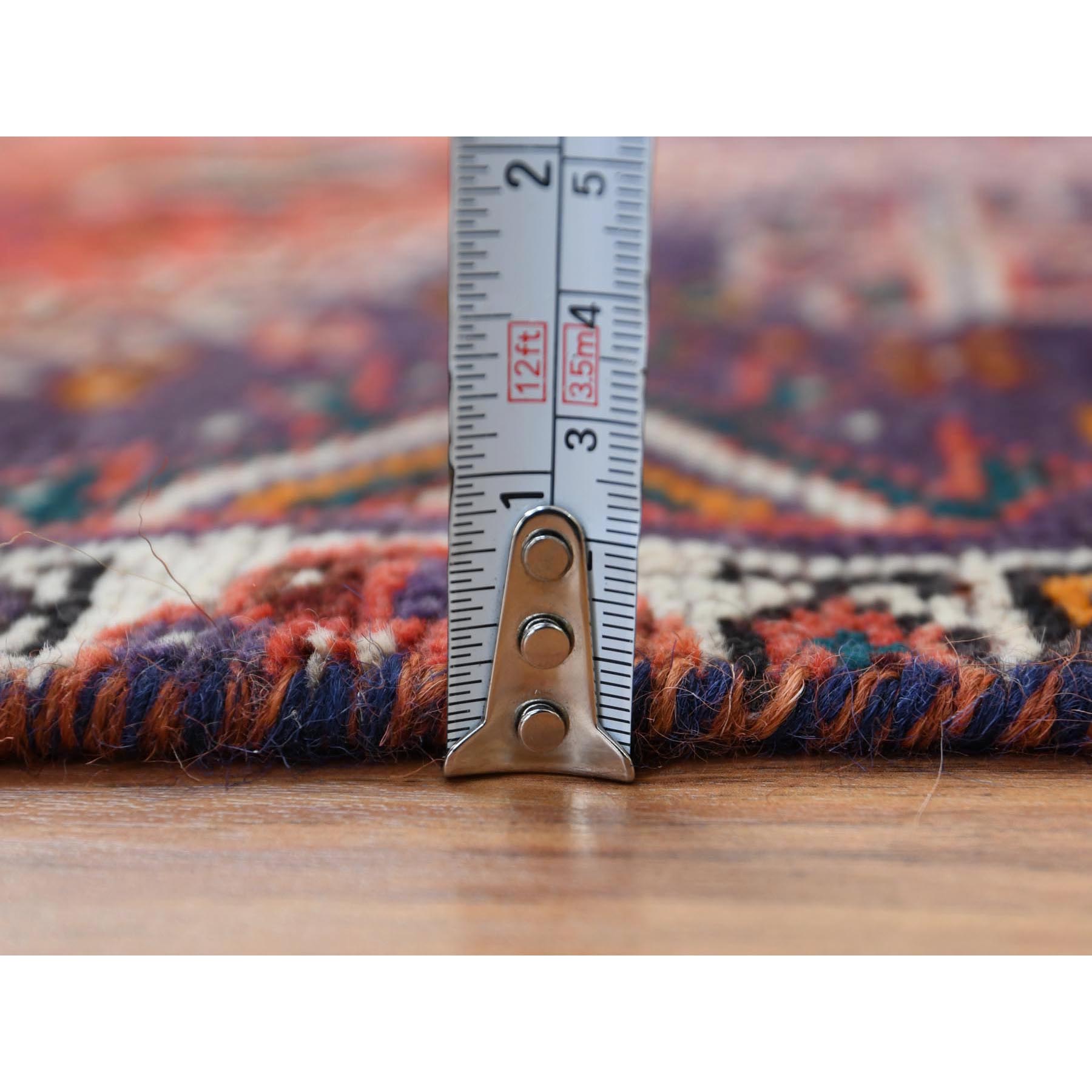 4'6"x7'2" Red Distressed Hand Knotted Persian Qashqai Vintage Worn Down Bohemian Clean Organic Wool Oriental Rug Sh57866