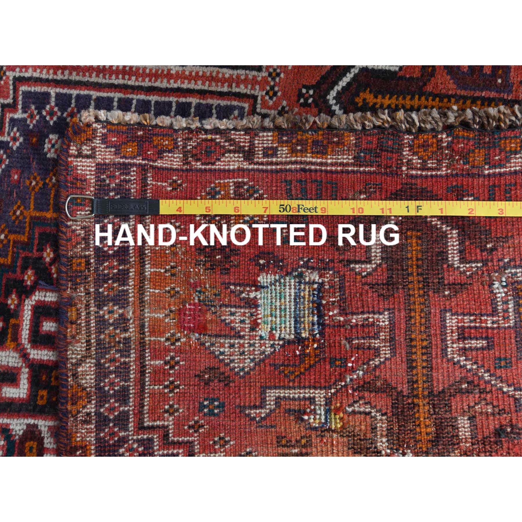 4'6"x7'2" Red Distressed Hand Knotted Persian Qashqai Vintage Worn Down Bohemian Clean Organic Wool Oriental Rug Sh57866