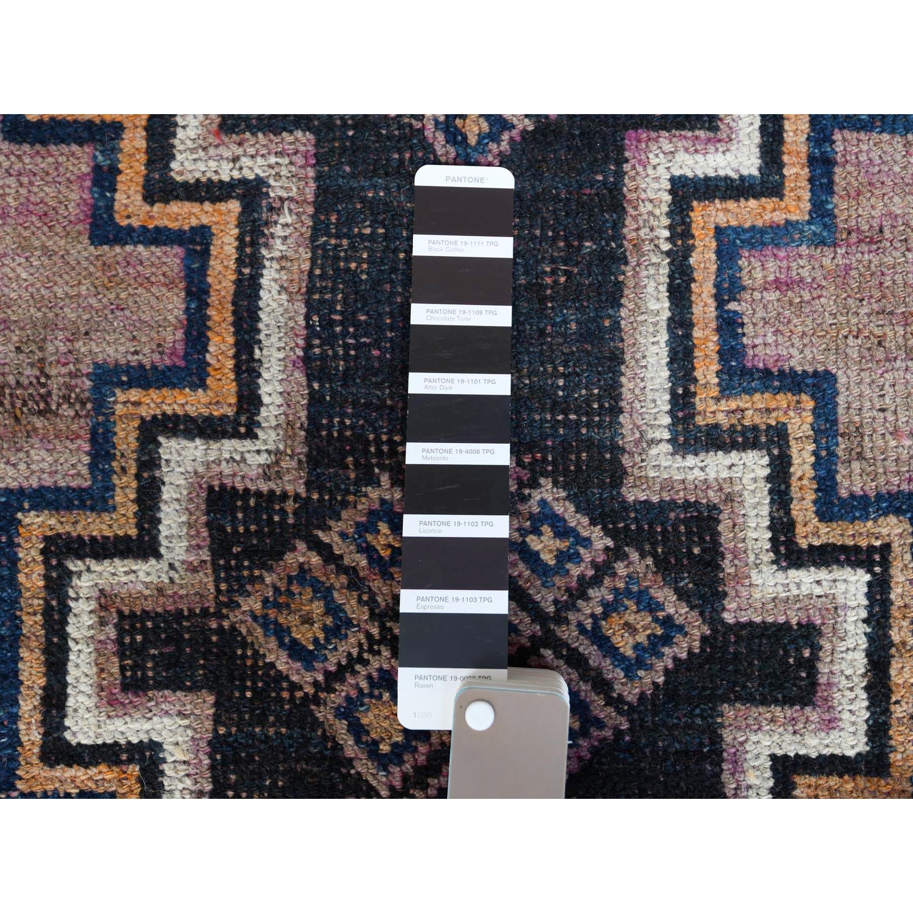 4'x9'3" Distressed Hand Knotted Navy Blue Persian Shiraz Vintage Worn Down Clean Pure Wool Bohemian Oriental Gallery Size Runner Rug Sh57887