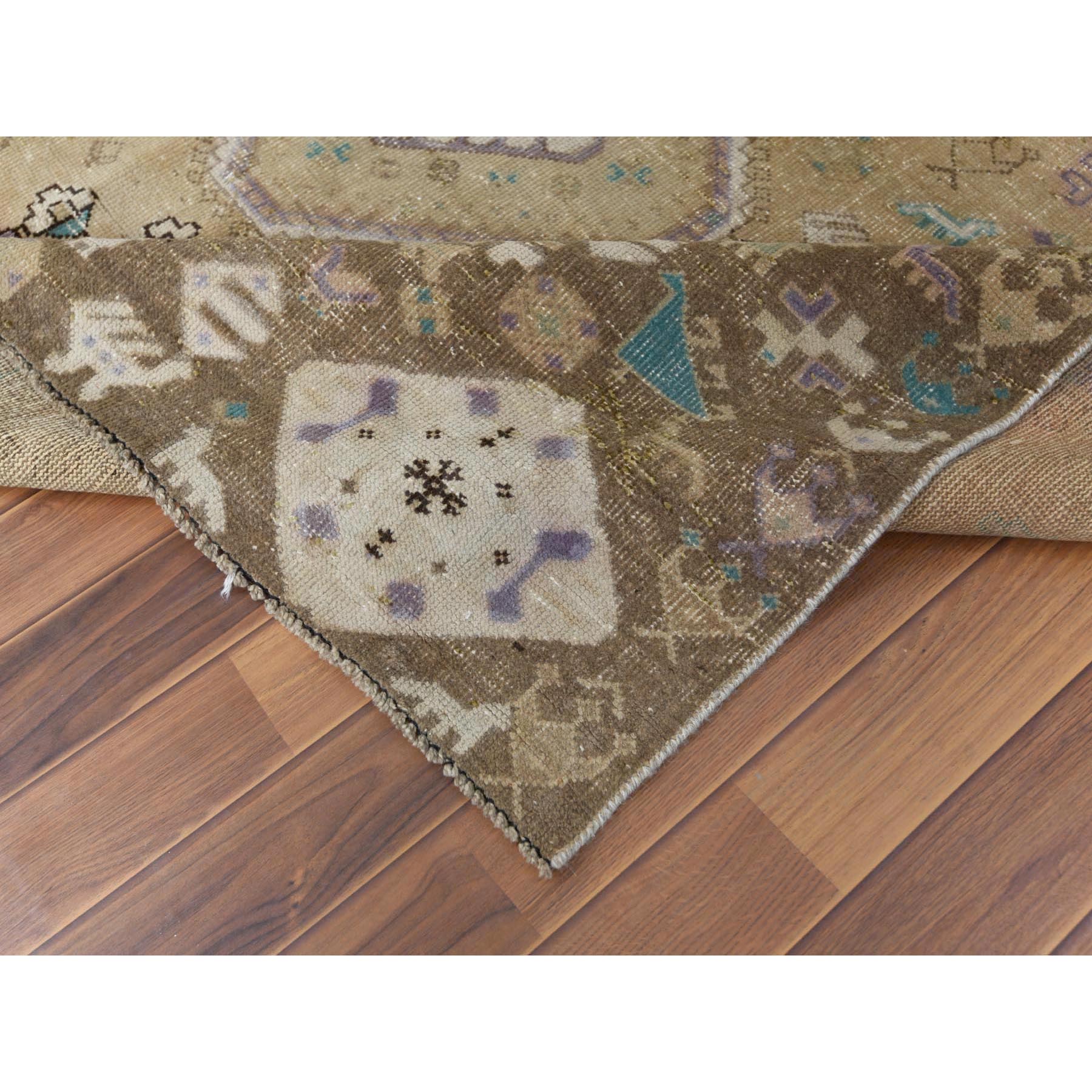 6'1"x9' Bohemian Persian Shiraz Pure Wool Beige Semi Antique Distressed Hand Knotted Clean Oriental Rug Sh57923