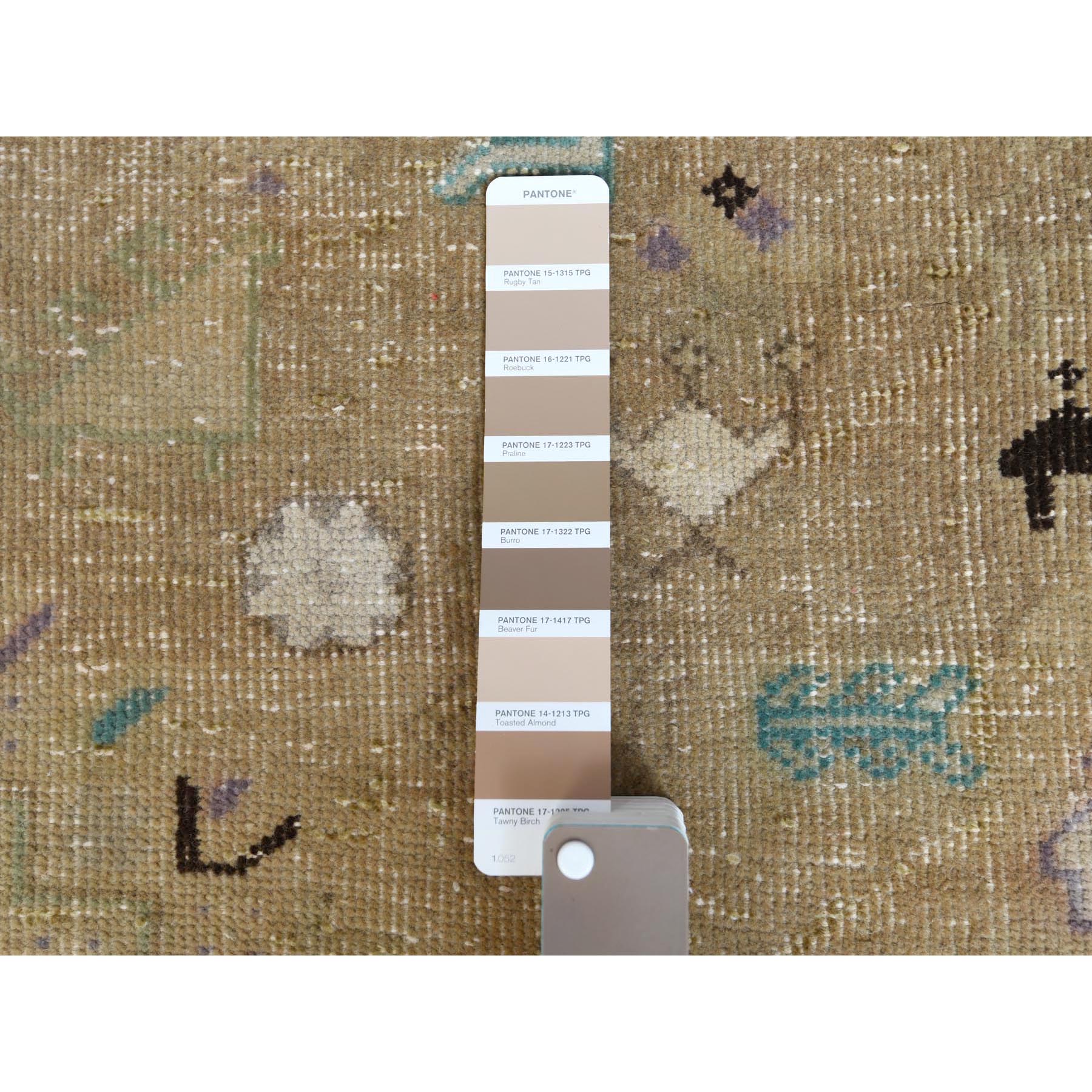 6'1"x9' Bohemian Persian Shiraz Pure Wool Beige Semi Antique Distressed Hand Knotted Clean Oriental Rug Sh57923