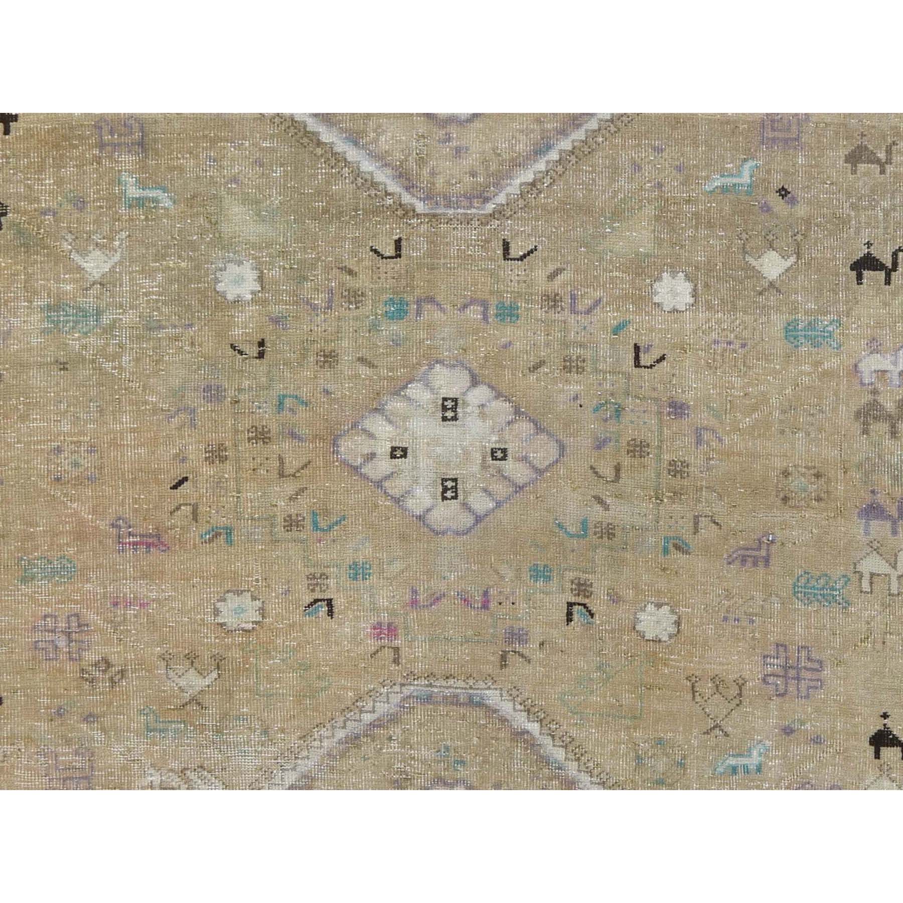6'1"x9' Bohemian Persian Shiraz Pure Wool Beige Semi Antique Distressed Hand Knotted Clean Oriental Rug Sh57923