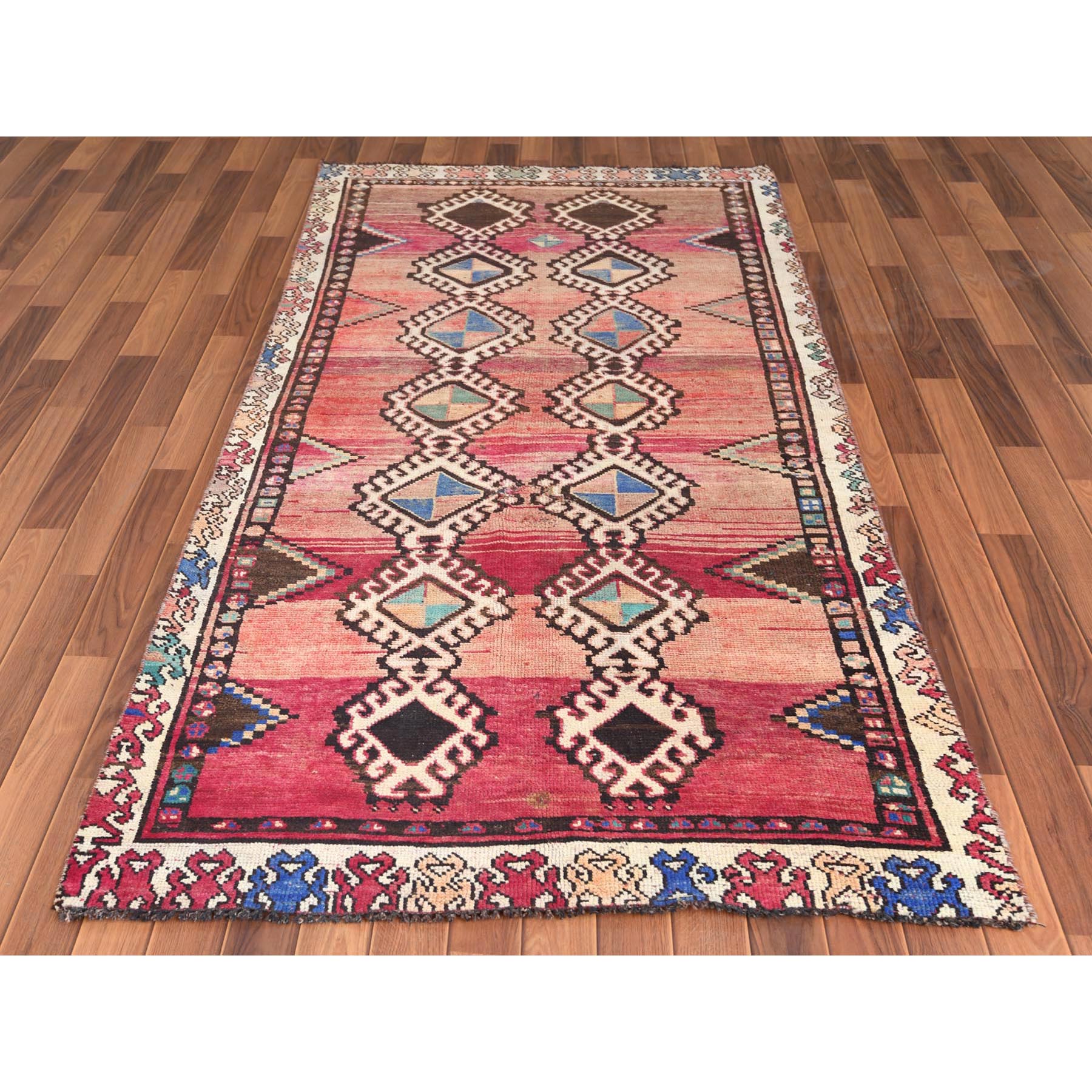 4'x8'3" Bohemian Red Persian Shiraz Hand Knotted Organic Wool Clean Old Distressed Gallery Size Runner Oriental Rug Sh57963