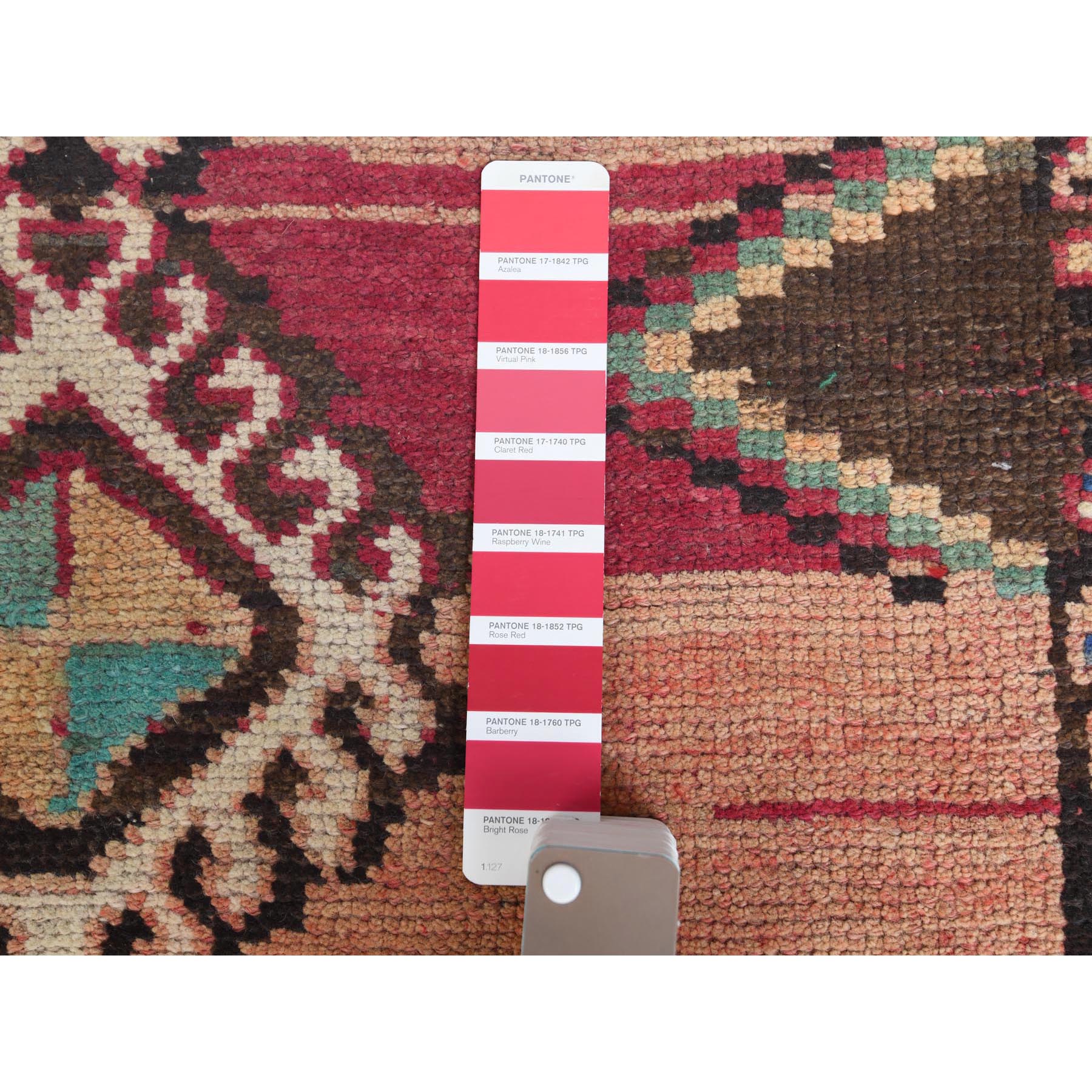 4'x8'3" Bohemian Red Persian Shiraz Hand Knotted Organic Wool Clean Old Distressed Gallery Size Runner Oriental Rug Sh57963