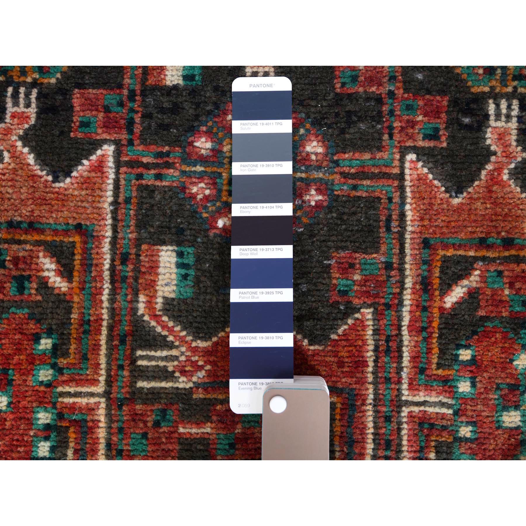 5'x9'10" Semi Antique Hand Knotted Red Persian Hamadan Sheared Low Clean Organic Wool Shabby Chic Gallery Size Runner Oriental Rug Sh57980