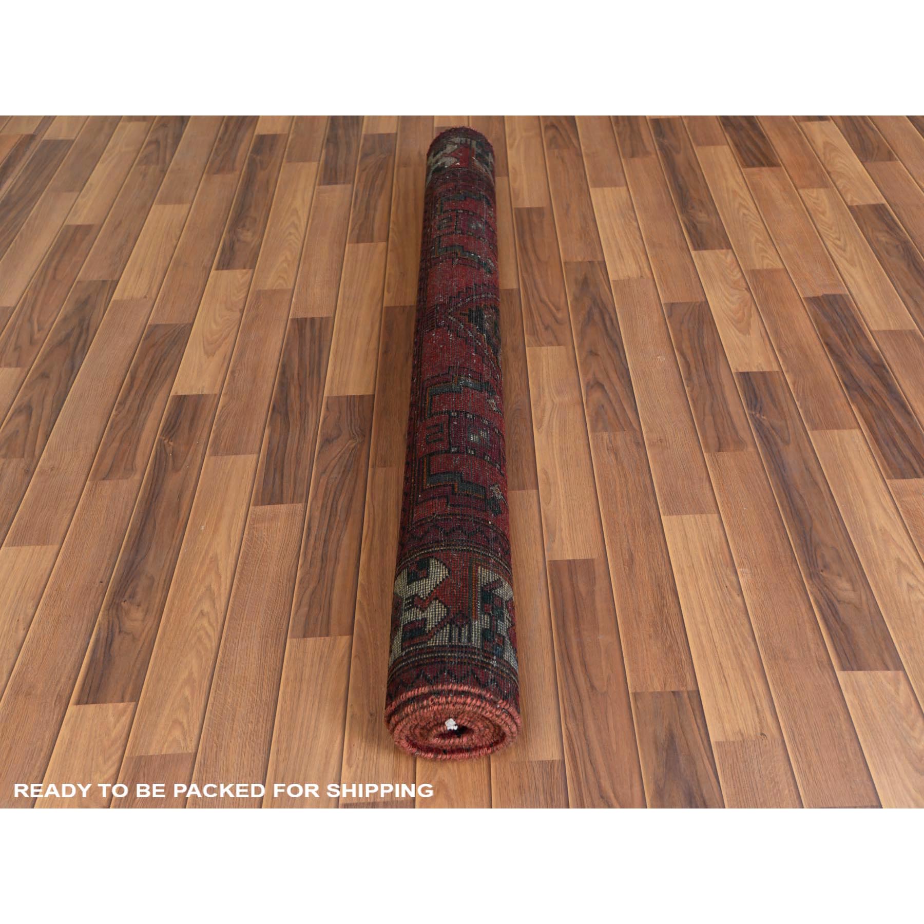 5'x9'10" Semi Antique Hand Knotted Red Persian Hamadan Sheared Low Clean Organic Wool Shabby Chic Gallery Size Runner Oriental Rug Sh57980