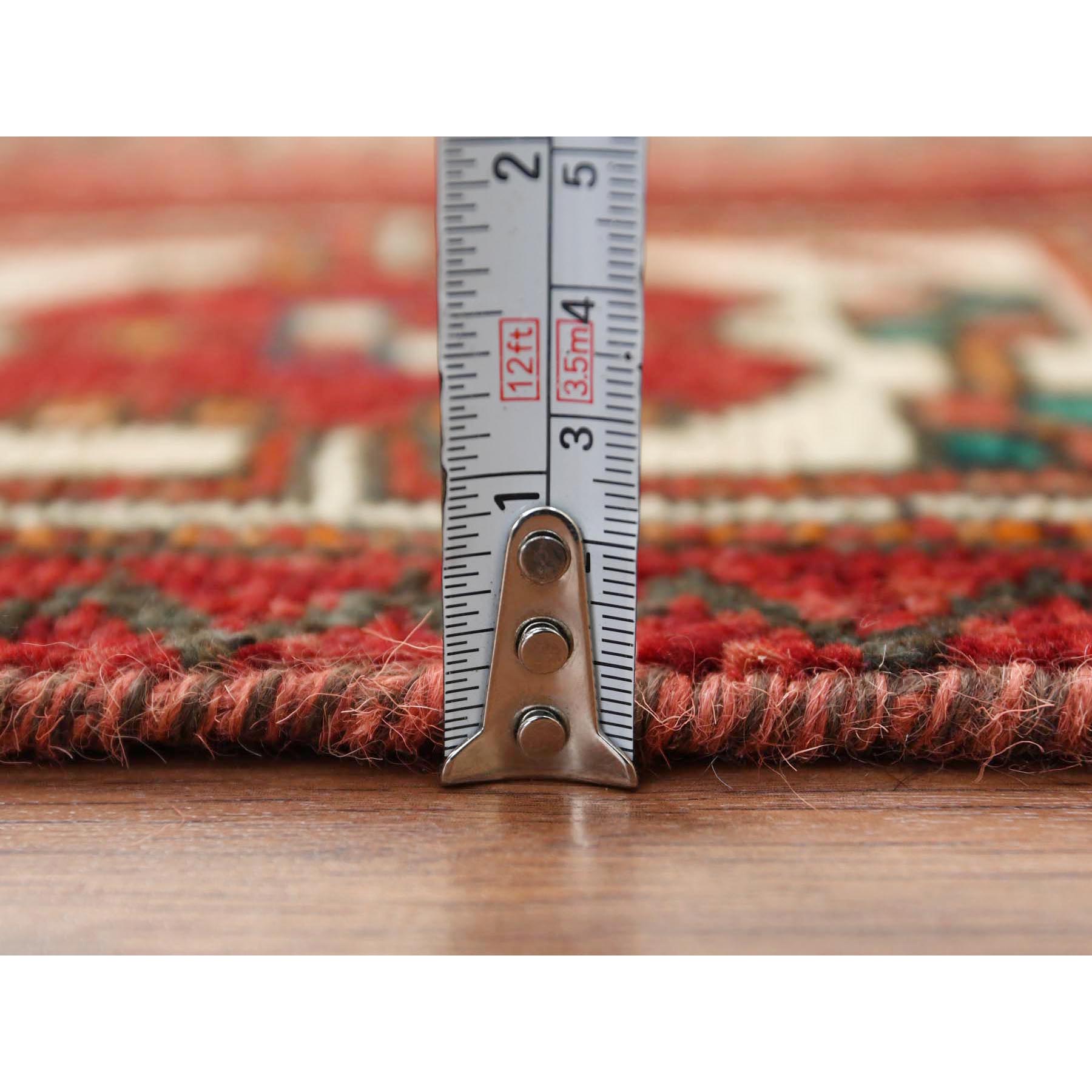 5'x9'10" Semi Antique Hand Knotted Red Persian Hamadan Sheared Low Clean Organic Wool Shabby Chic Gallery Size Runner Oriental Rug Sh57980