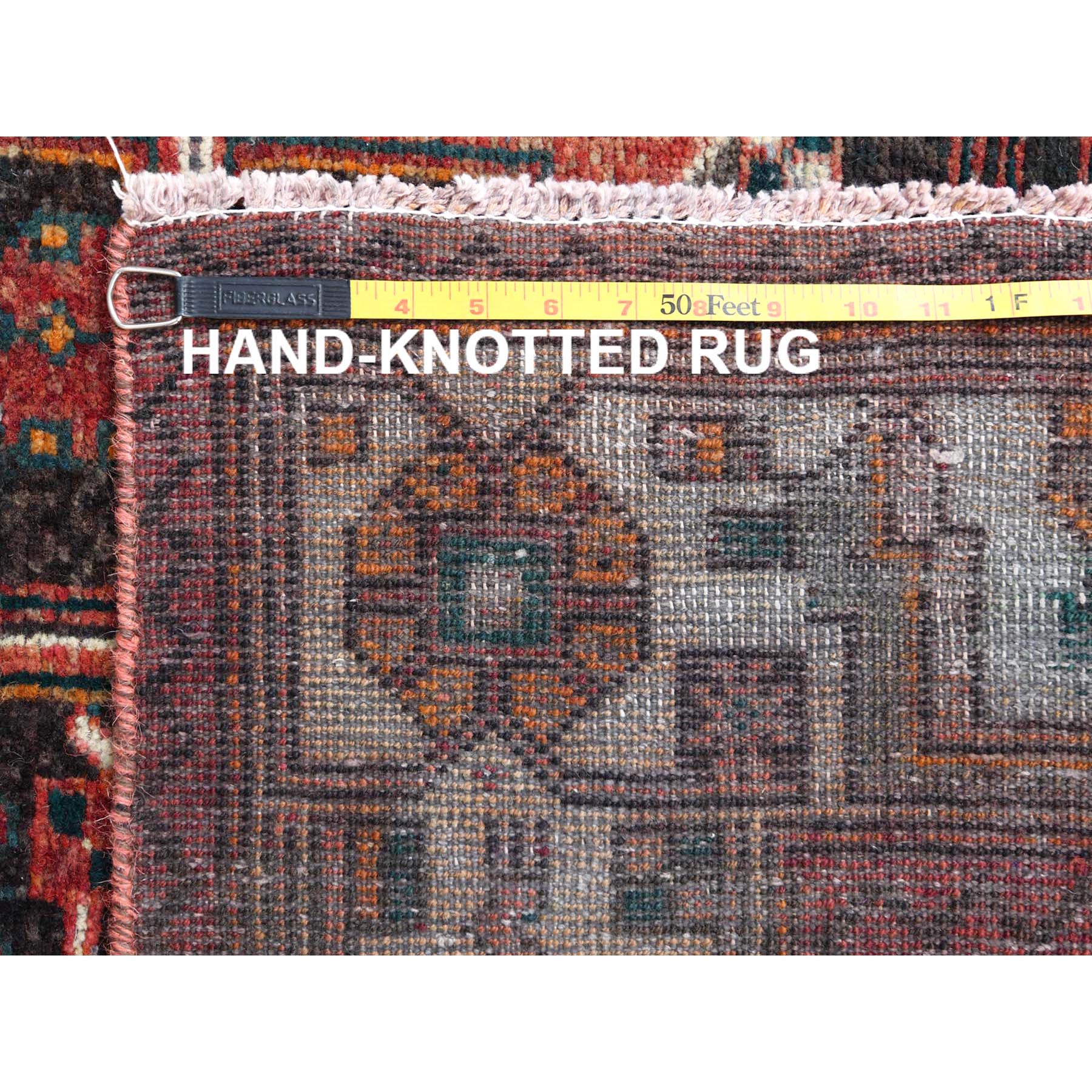 5'x9'10" Semi Antique Hand Knotted Red Persian Hamadan Sheared Low Clean Organic Wool Shabby Chic Gallery Size Runner Oriental Rug Sh57980