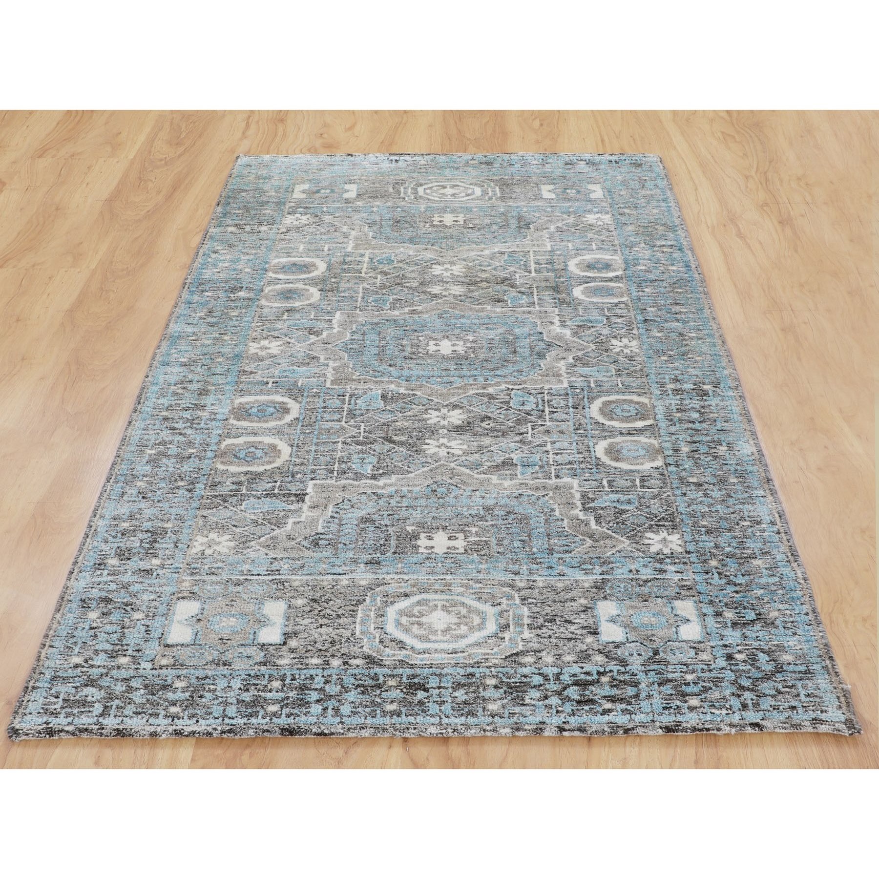 2'8"x6'1" Silk With Textured Wool Hi-Low Pile Mamluk Design Runner Hand Knotted Oriental Rug Sh58181
